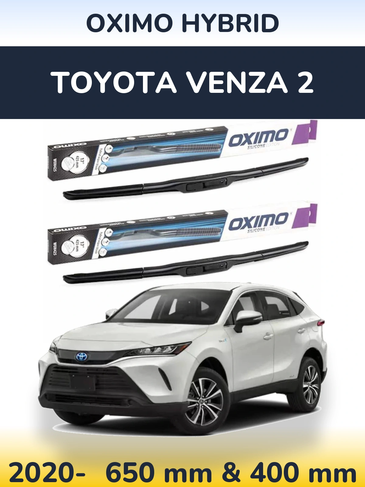 Komplet przednich wycieraczek Oximo Hybrid 650 & 400 mm do Toyota Venza 2 2020-2026