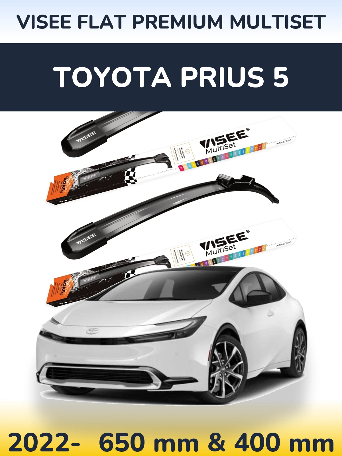Комплект передніх щіток VISEE FLAT PREMIUM MultiSet 650 & 400 мм для Toyota Prius 5 2022-2026