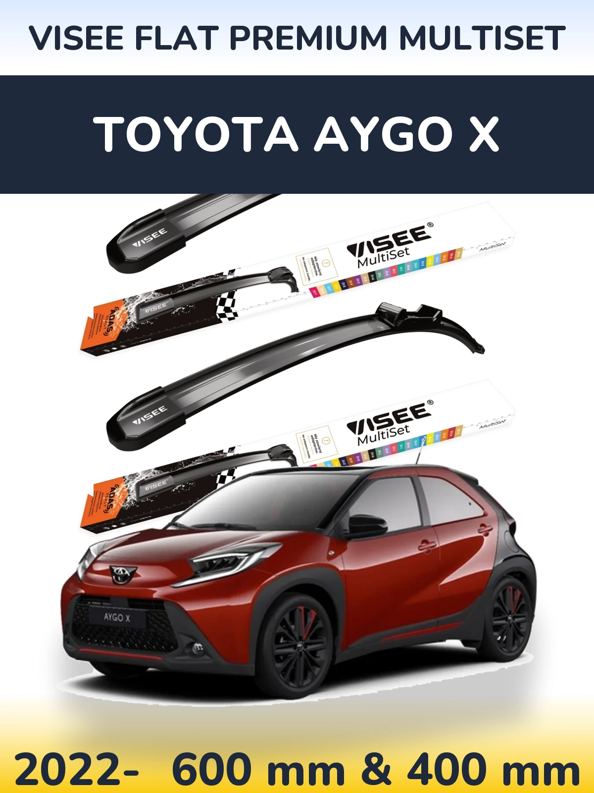 Komplet przednich wycieraczek VISEE FLAT PREMIUM MultiSet 600 & 400 mm do Toyota Aygo X 2022-2026