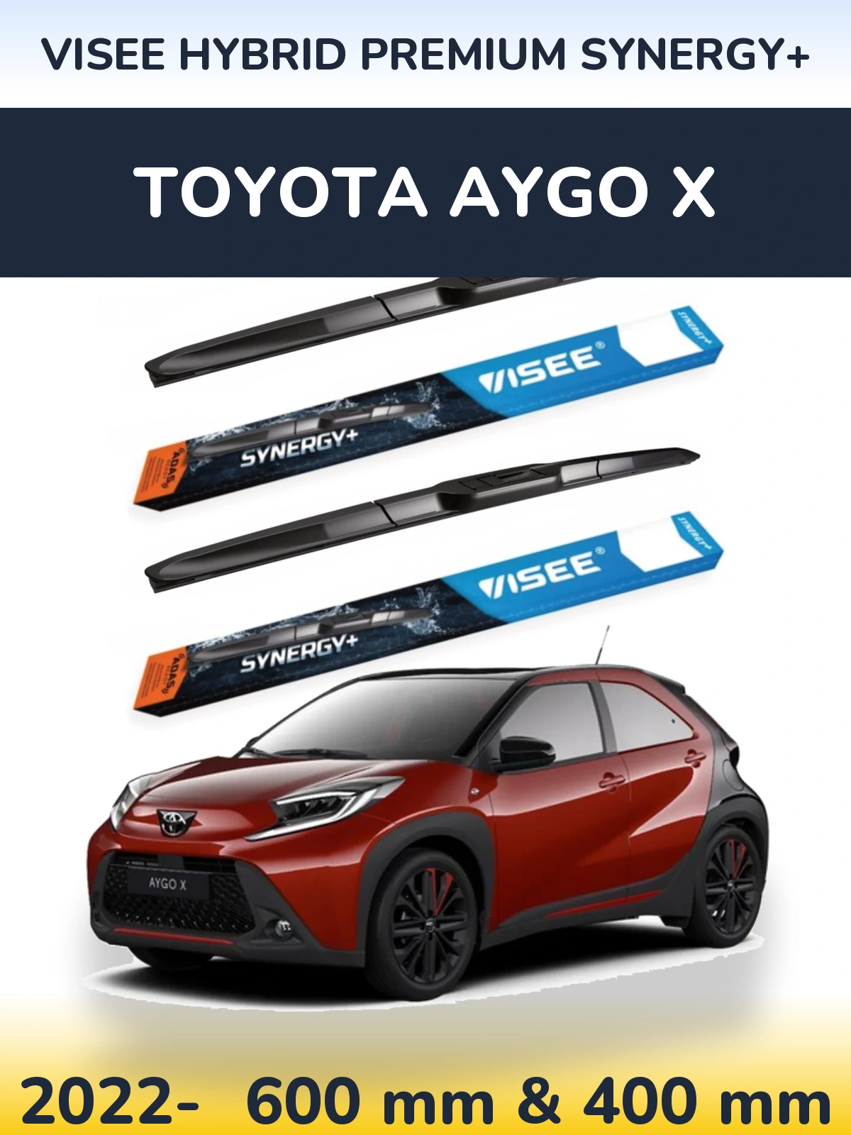 Komplet przednich wycieraczek VISEE HYBRID PREMIUM SYNERGY+ 600 & 400 mm do Toyota Aygo X 2022-2026