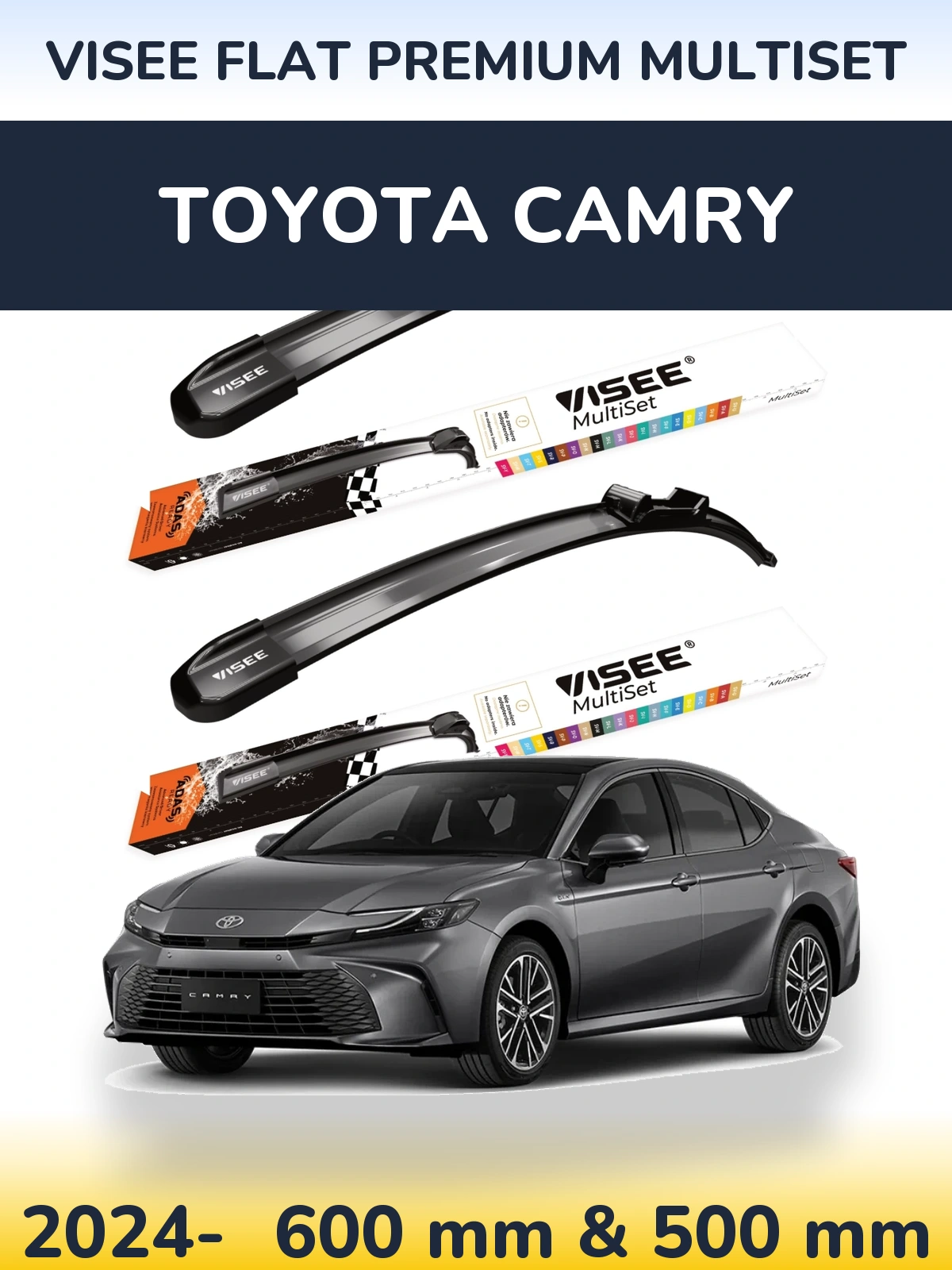 Комплект передних дворников VISEE FLAT PREMIUM MultiSet 600 & 500 мм для Toyota Camry 2024-2026