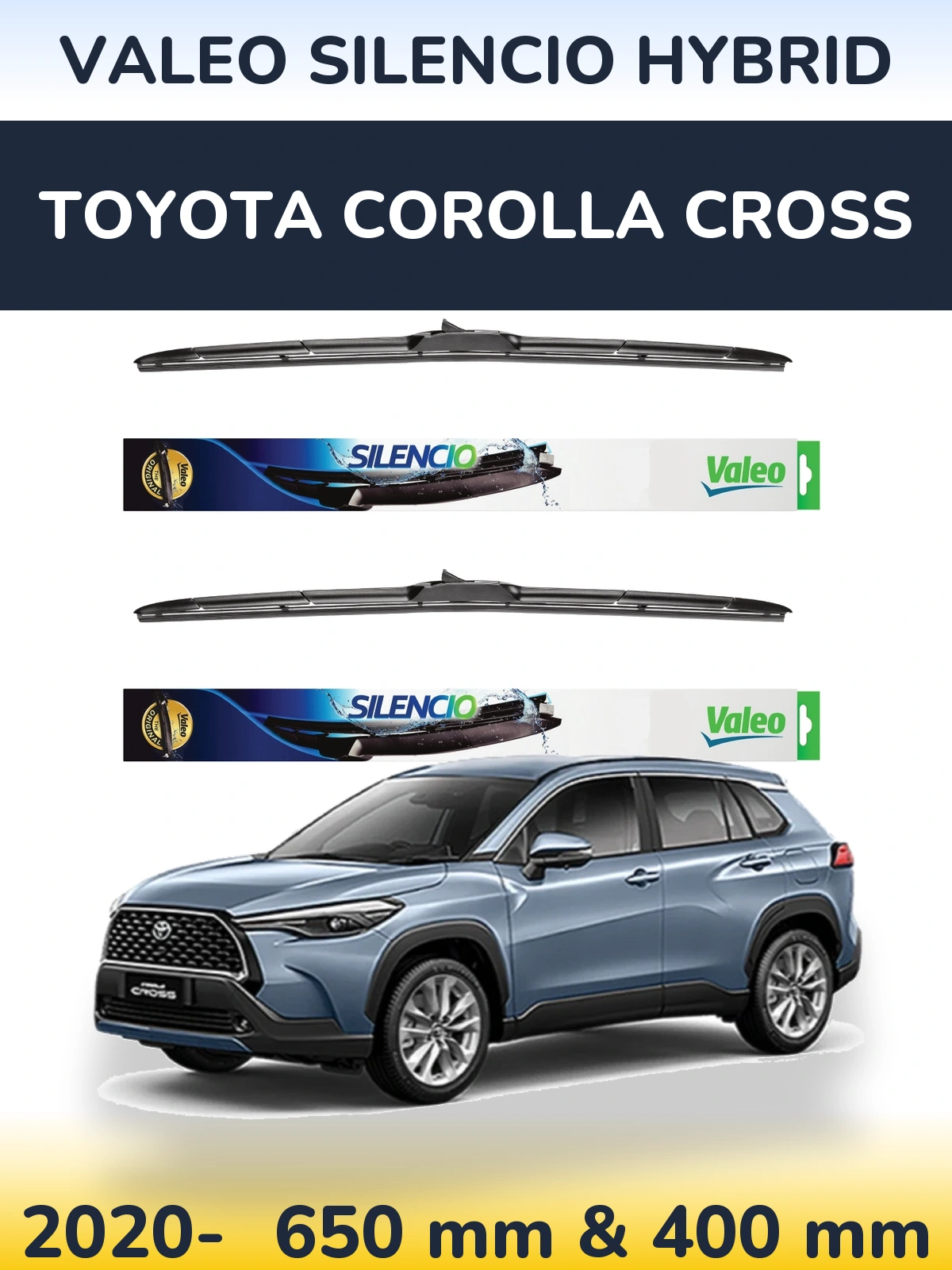 Комплект передних дворников Valeo Silencio Hybrid 650 & 400 мм для Toyota Corolla Cross 2020-2026