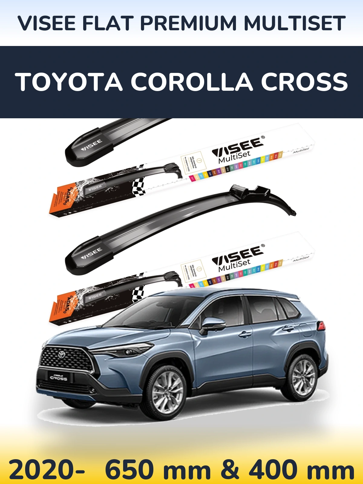 Front wiper blade set VISEE FLAT PREMIUM MultiSet 650 & 400 mm for Toyota Corolla Cross 2020-2026