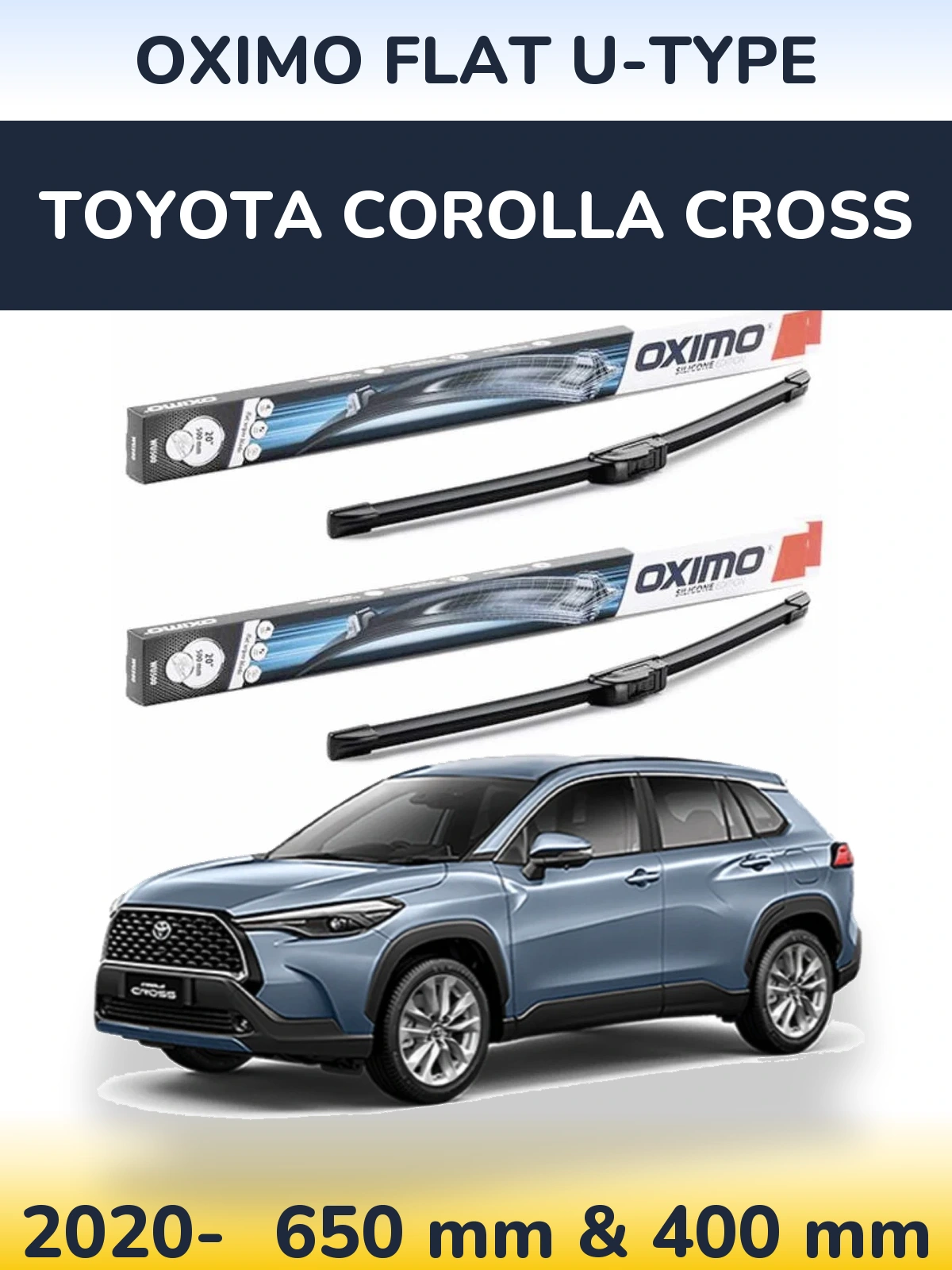 Комплект передних дворников Oximo Flat U-type 650 & 400 мм для Toyota Corolla Cross 2020-2026