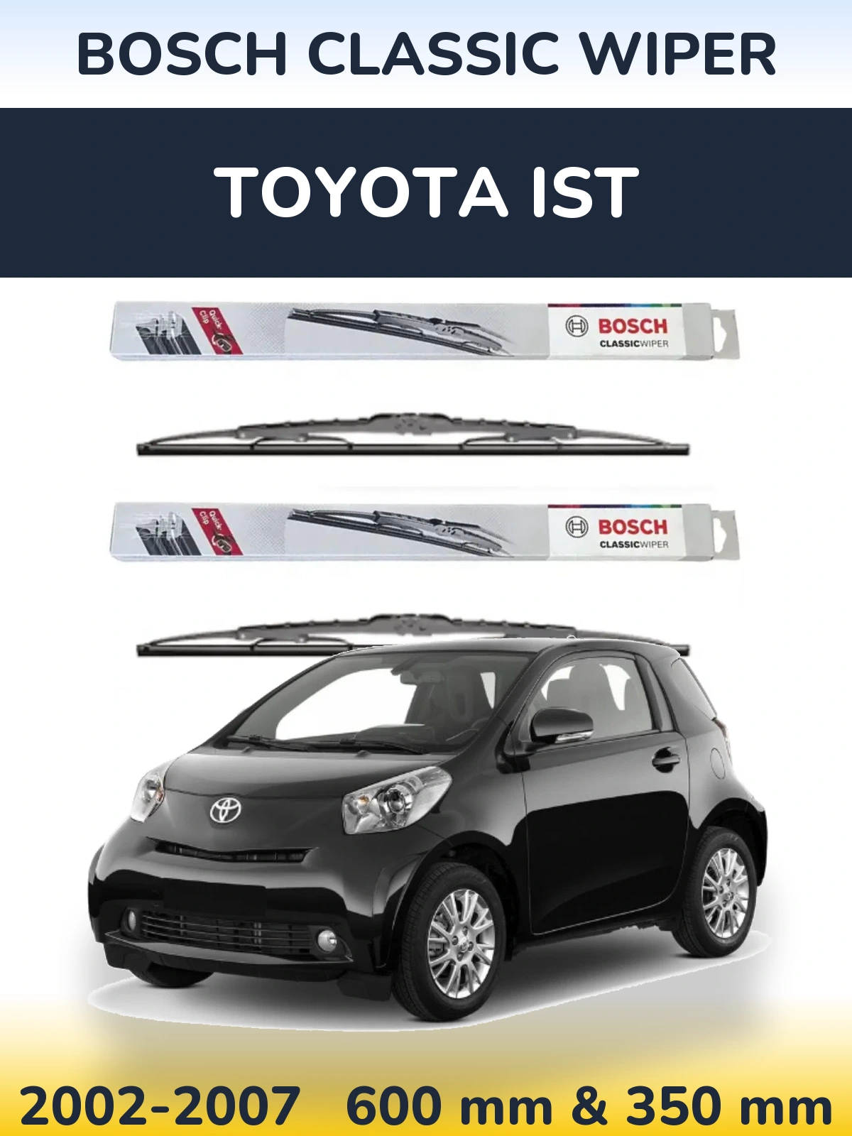 Front wiper blade set BOSCH Classic Wiper 600 & 340 мм for Toyota Ist 2002-2007