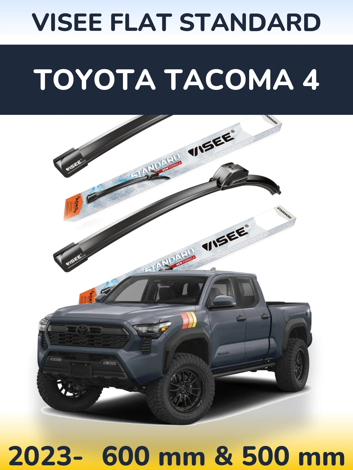 Front wiper blade set VISEE FLAT STANDARD 600 & 500 mm for Toyota Tacoma 4 2023-2026