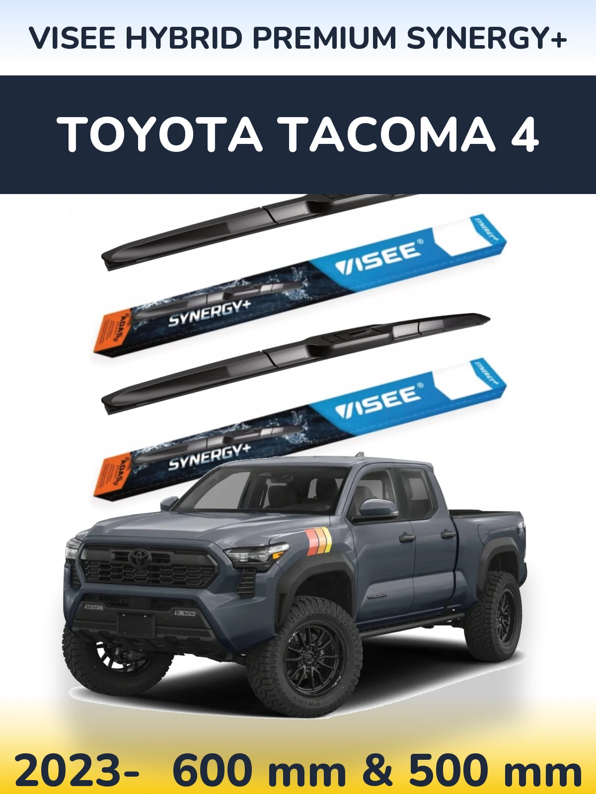 Комплект передних дворников VISEE HYBRID PREMIUM SYNERGY+ 600 & 500 мм для Toyota Tacoma 4 2023-2026