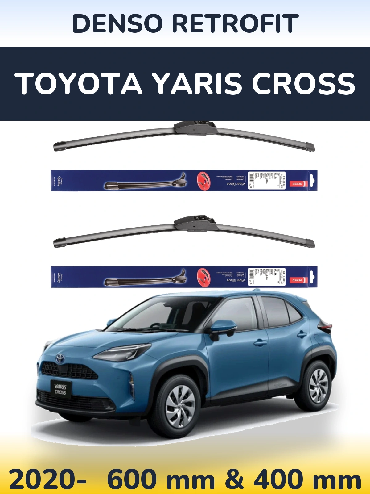 Front wiper blade set Denso Retrofit 600 & 400 мм for Toyota Yaris Cross 2020-2026