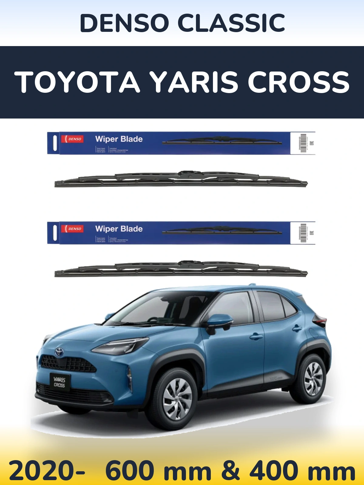 Front wiper blade set Denso Classic 600 & 400 mm for Toyota Yaris Cross 2020-2026
