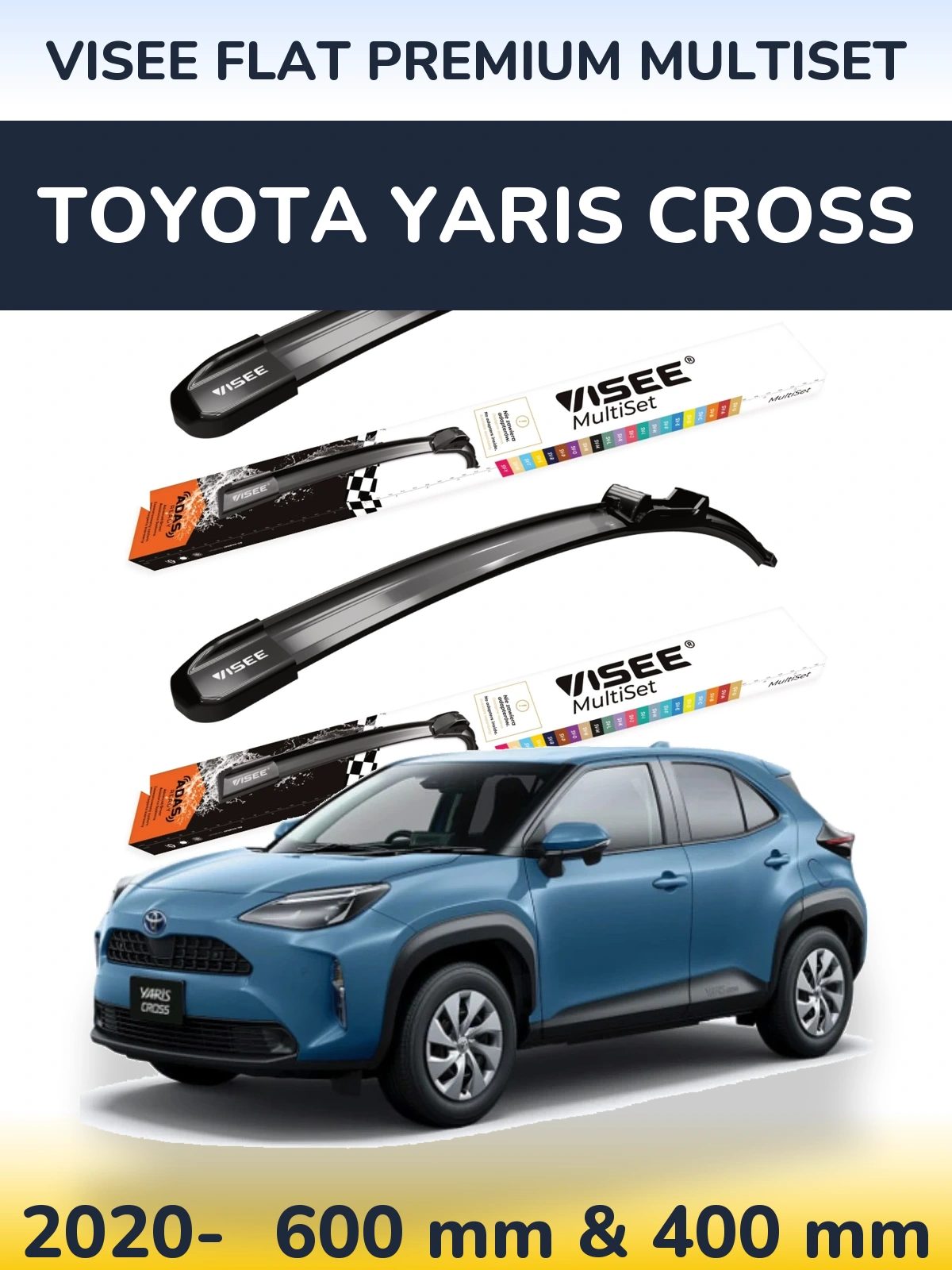 Комплект передніх щіток VISEE FLAT PREMIUM MultiSet 600 & 400 мм для Toyota Yaris Cross 2020-2026