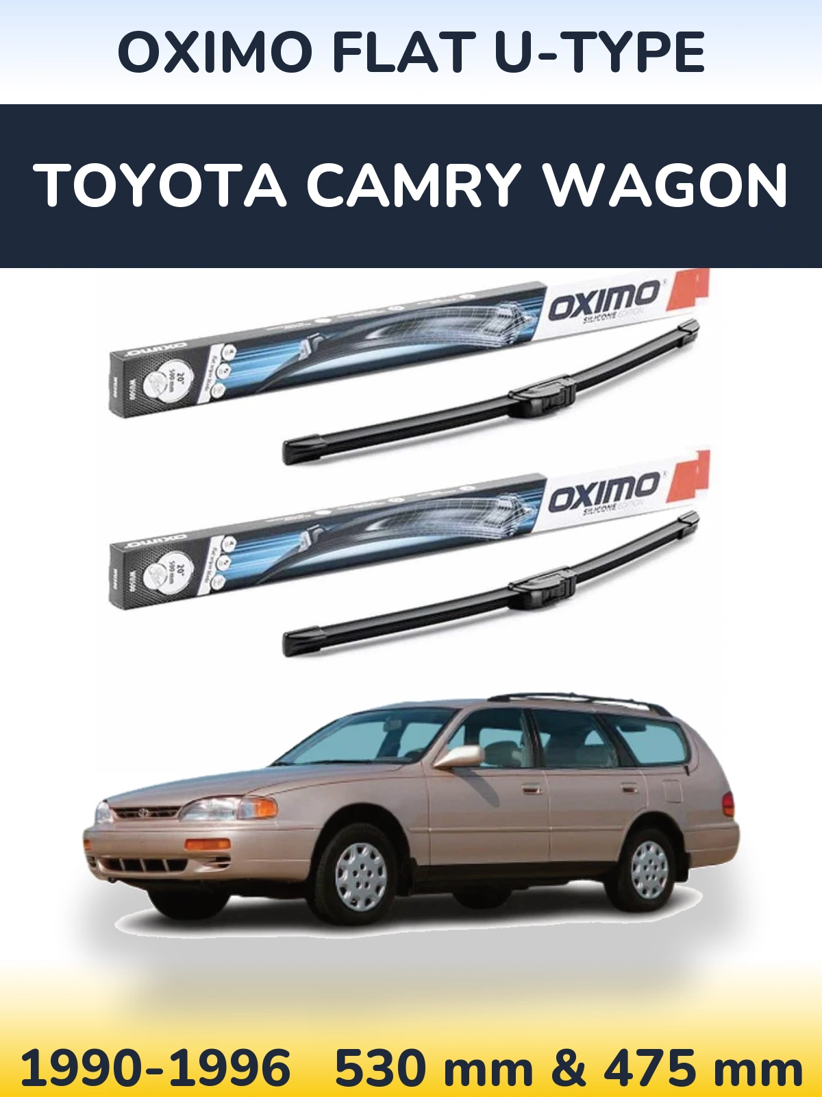 Front wiper blade set Oximo Flat U-type 530 & 475 мм for Toyota Camry Wagon 1990-1996