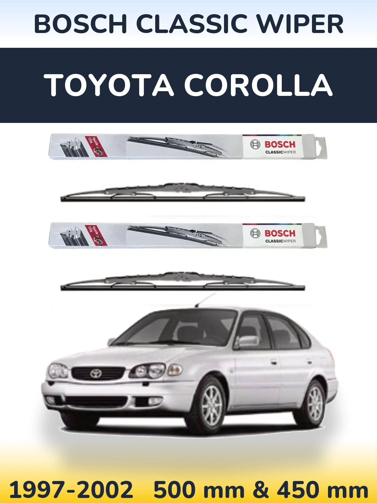 Front wiper blade set BOSCH Classic Wiper 500 & 450 мм for Toyota Corolla 1997-2002