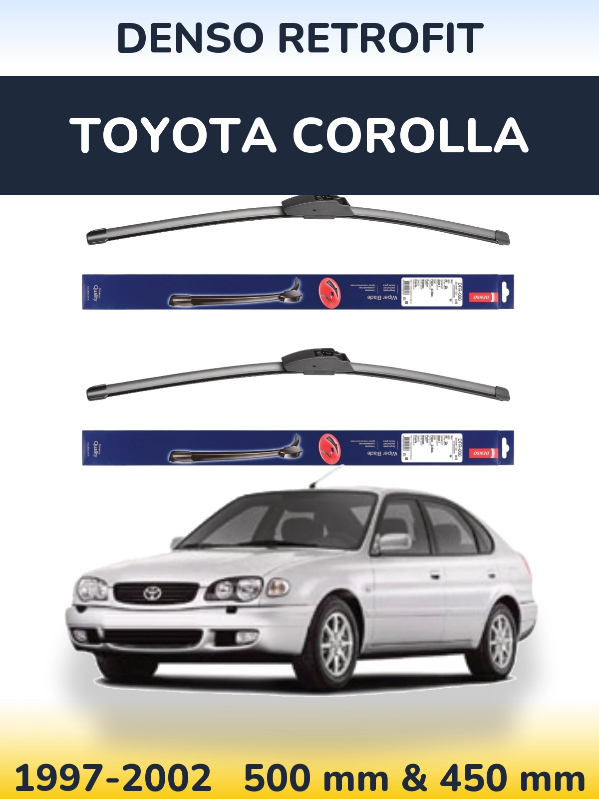Front wiper blade set Denso Retrofit 500 & 450 мм for Toyota Corolla 1997-2002