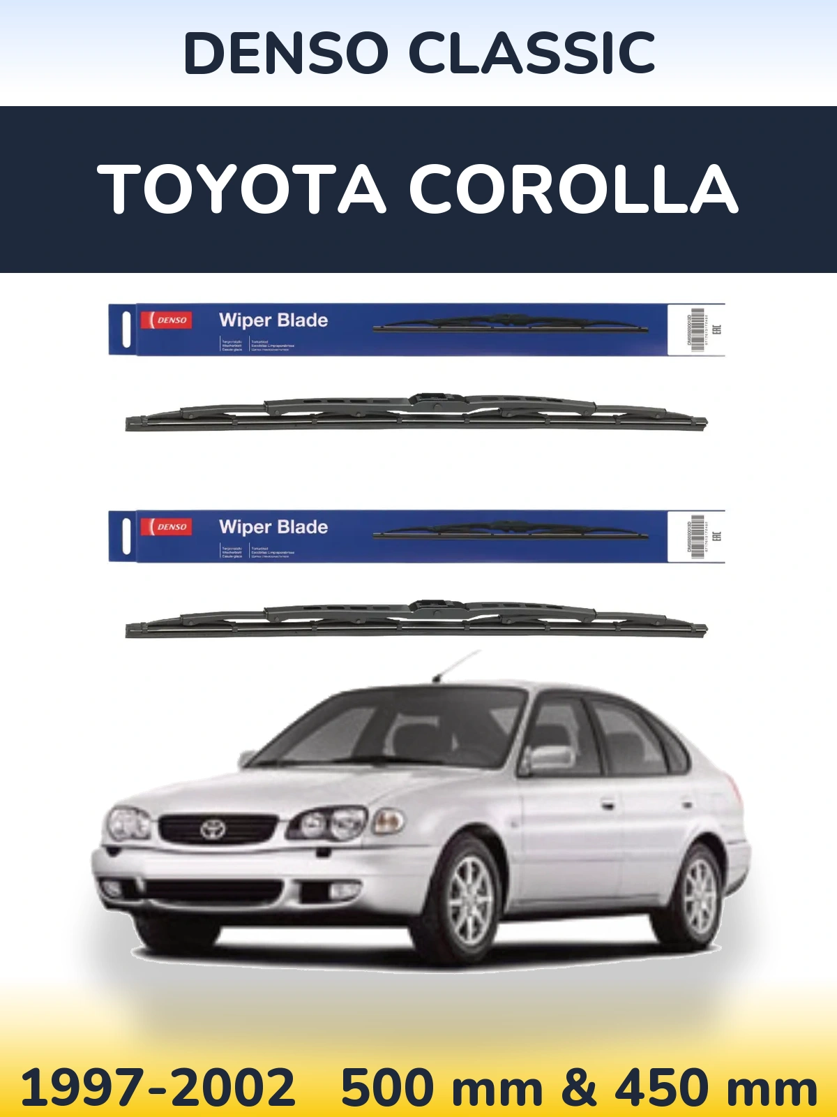 Front wiper blade set Denso Classic 500 & 450 mm for Toyota Corolla 1997-2002