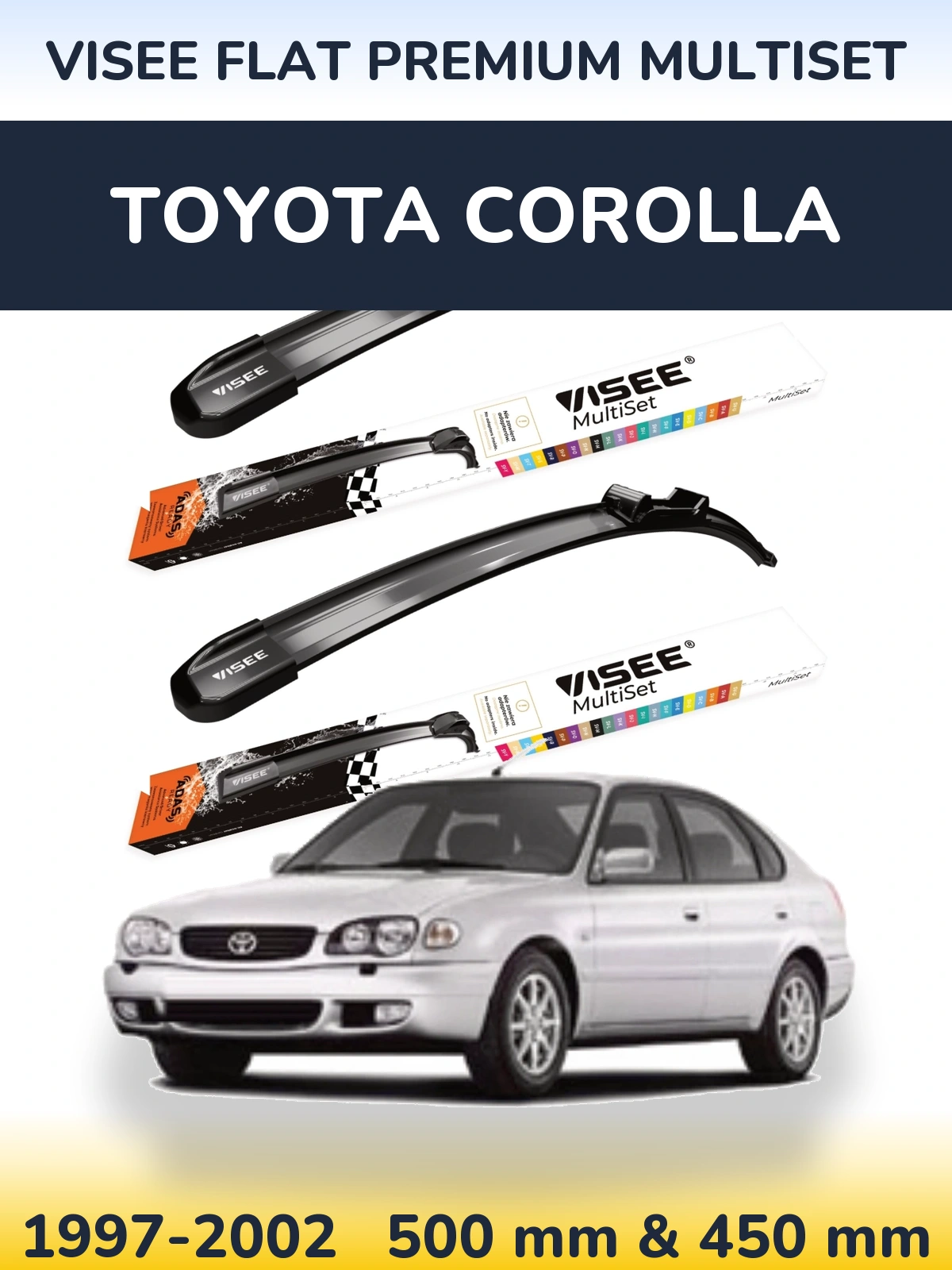 Front wiper blade set VISEE FLAT PREMIUM MultiSet 500 & 450 mm for Toyota Corolla 1997-2002