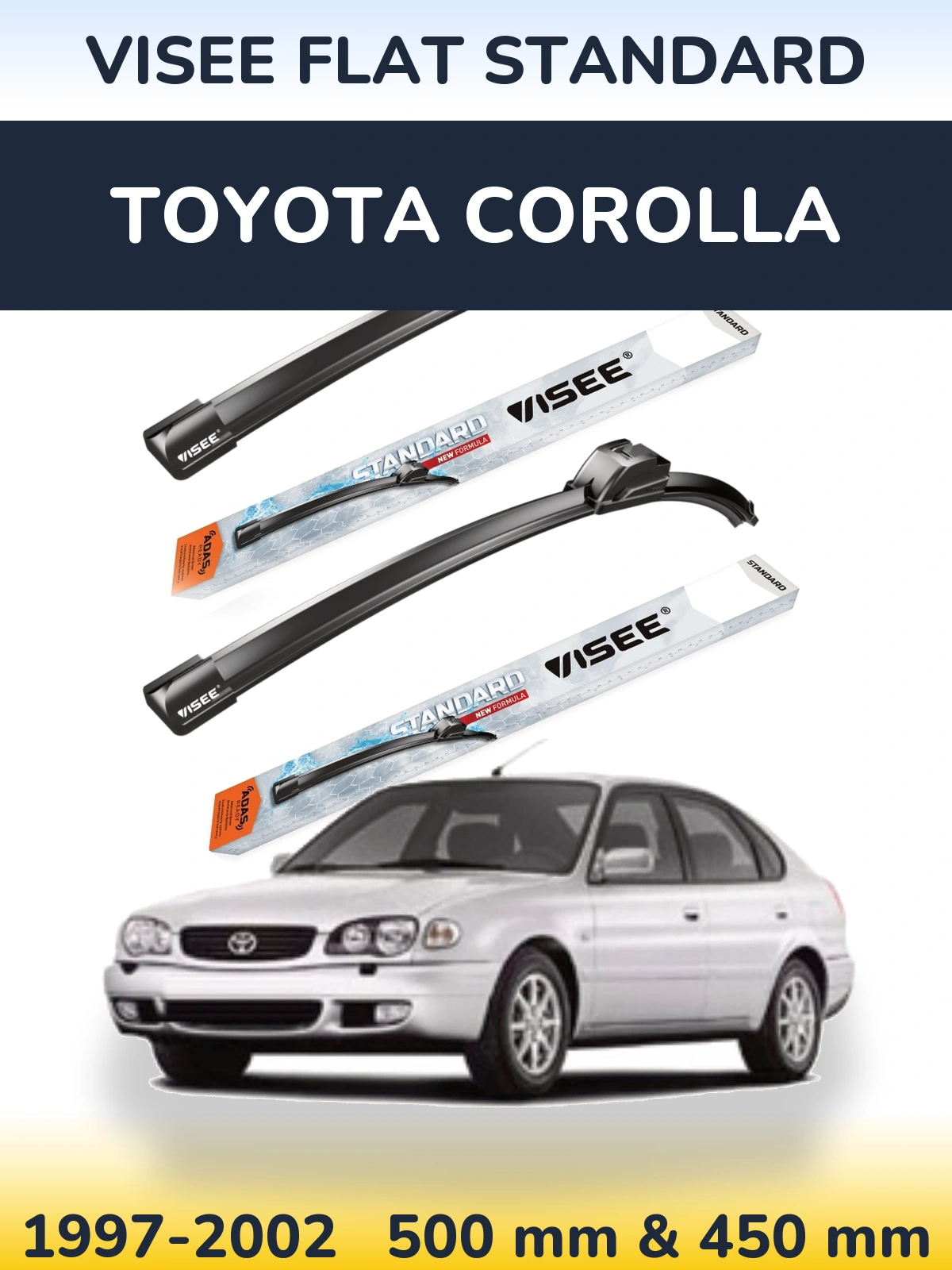 Komplet przednich wycieraczek VISEE FLAT STANDARD 500 & 450 mm do Toyota Corolla 1997-2002