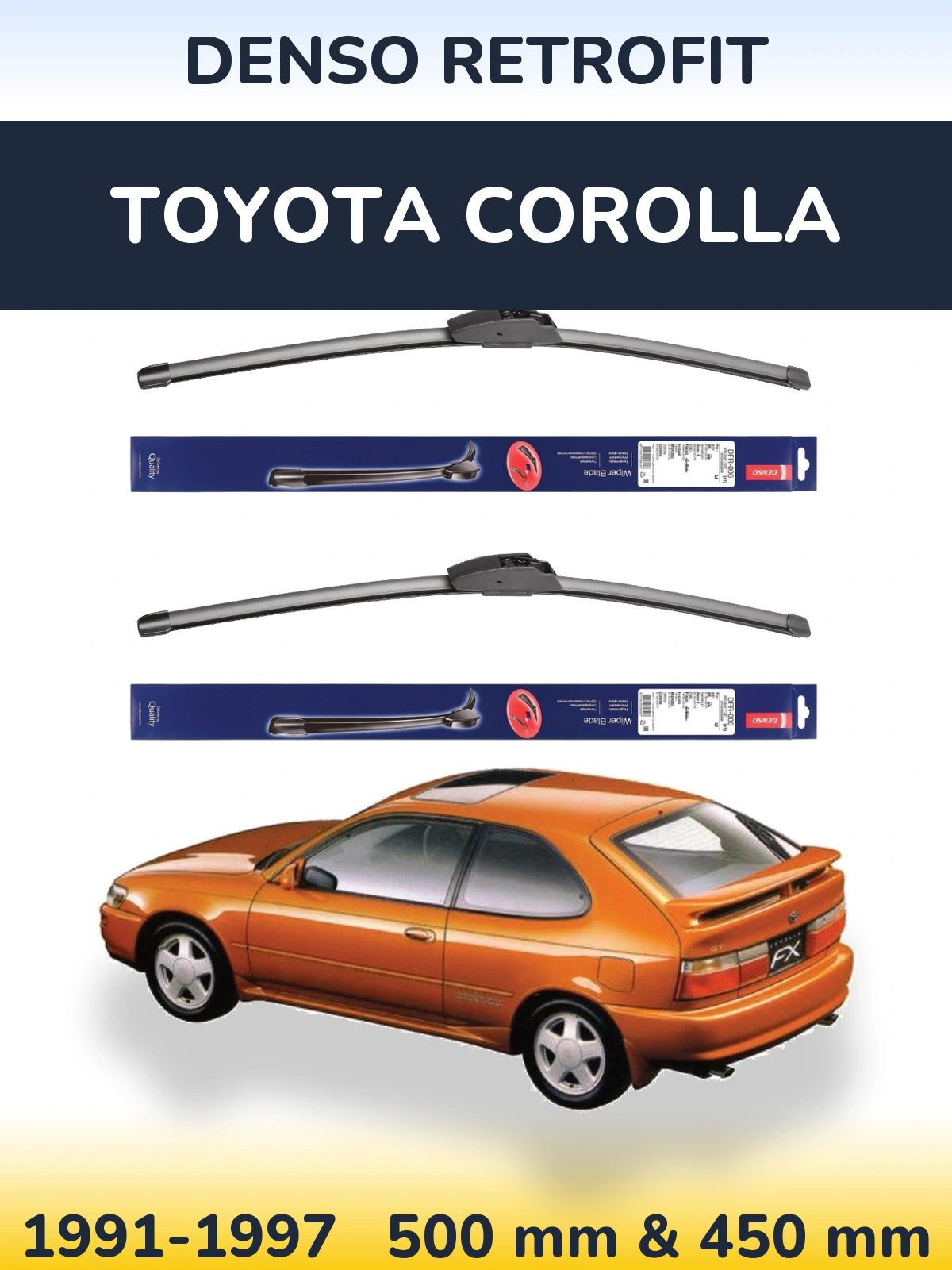 Комплект передніх щіток Denso Retrofit 500 & 450 мм для Toyota Corolla 1991-1997