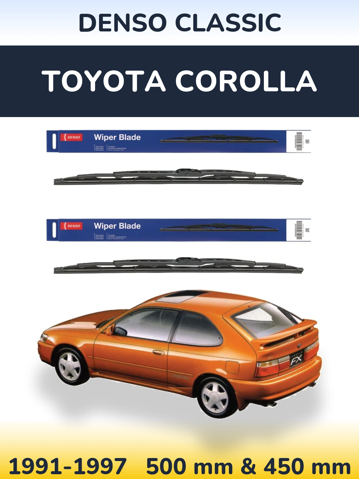 Front wiper blade set Denso Classic 500 & 450 мм for Toyota Corolla 1991-1997