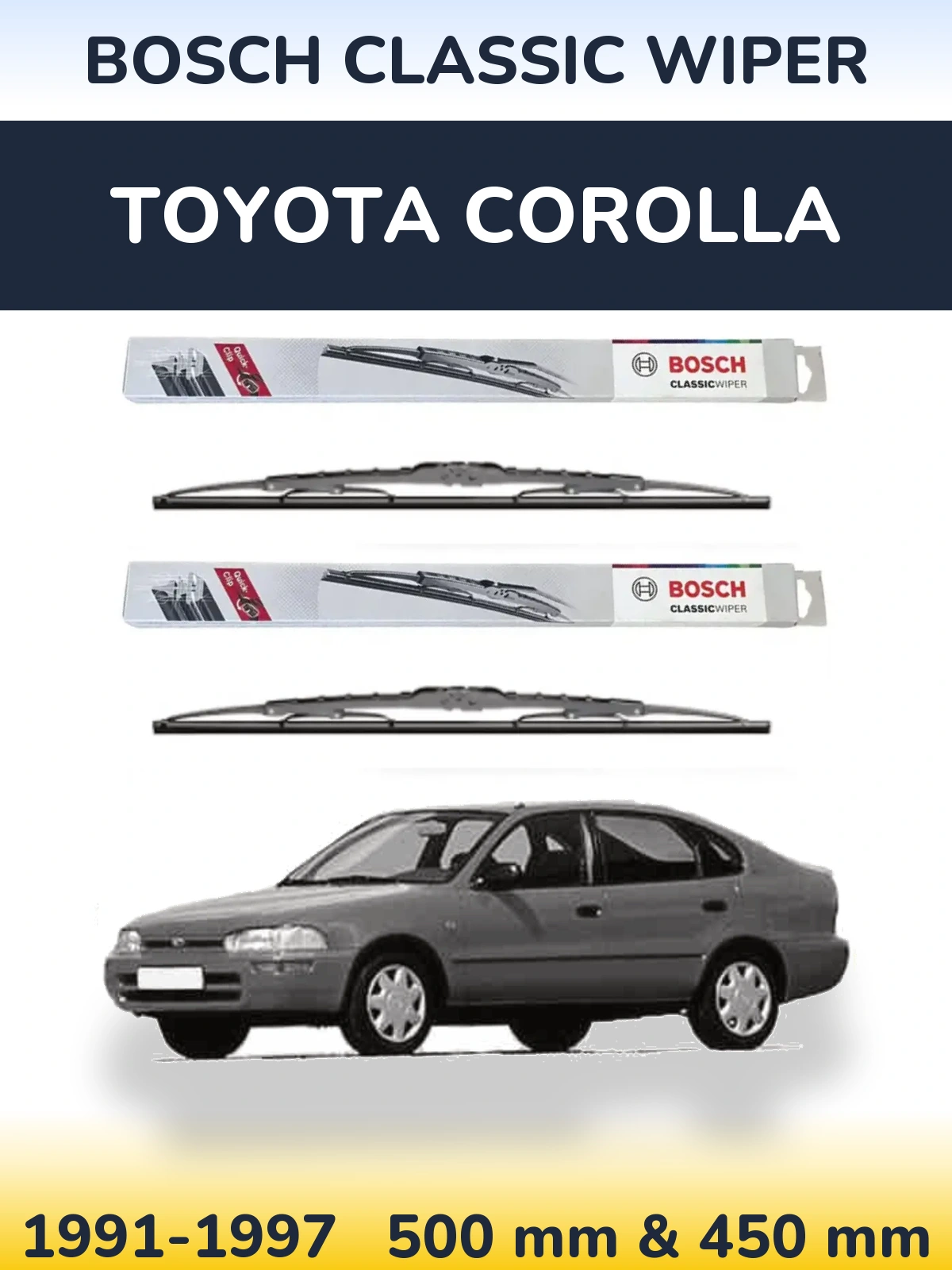 Komplet przednich wycieraczek BOSCH Classic Wiper 500 & 450 mm do Toyota Corolla 1991-1997