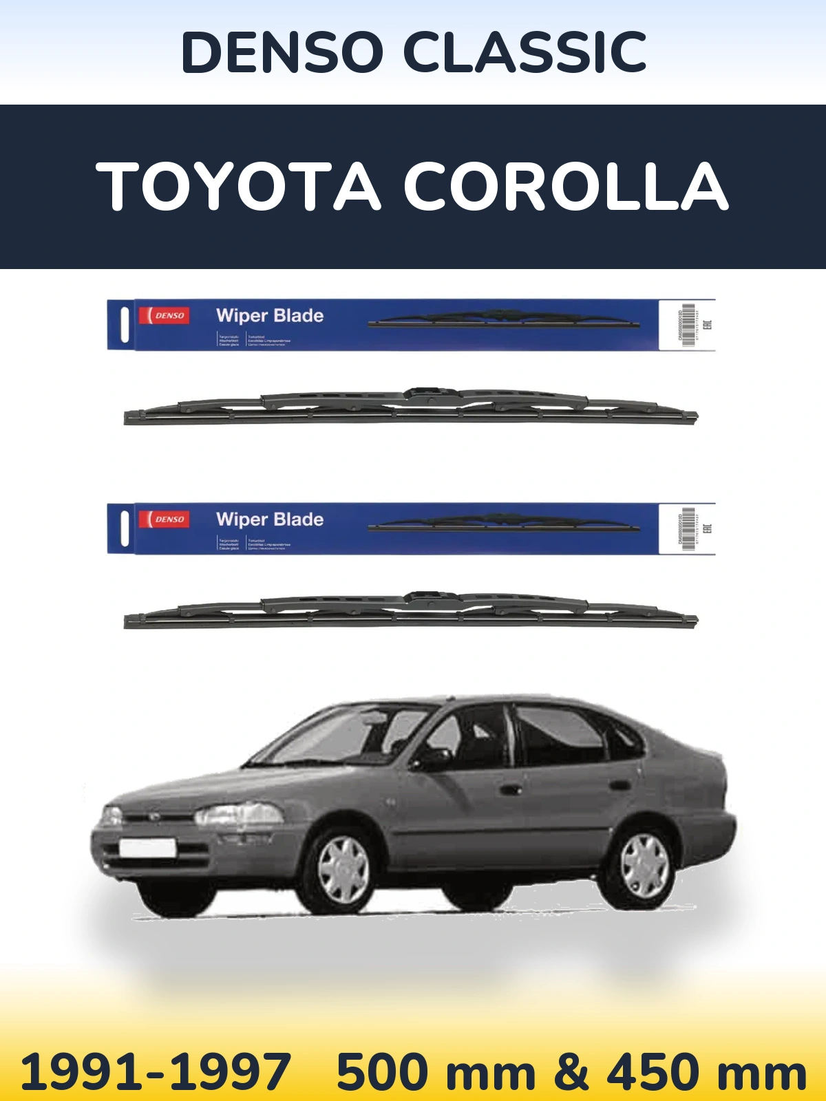 Front wiper blade set Denso Classic 500 & 450 мм for Toyota Corolla 1991-1997