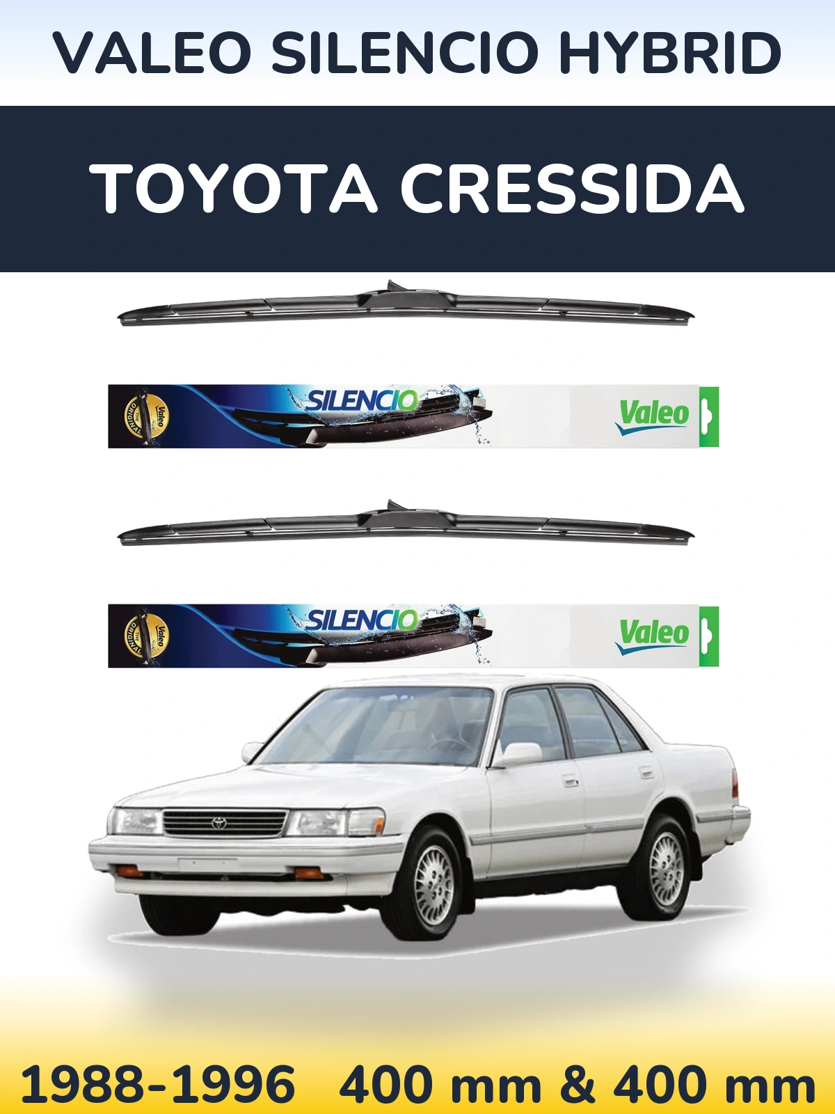 Komplet przednich wycieraczek Valeo Silencio Hybrid 400 & 400 mm do Toyota Cressida 1988-1996