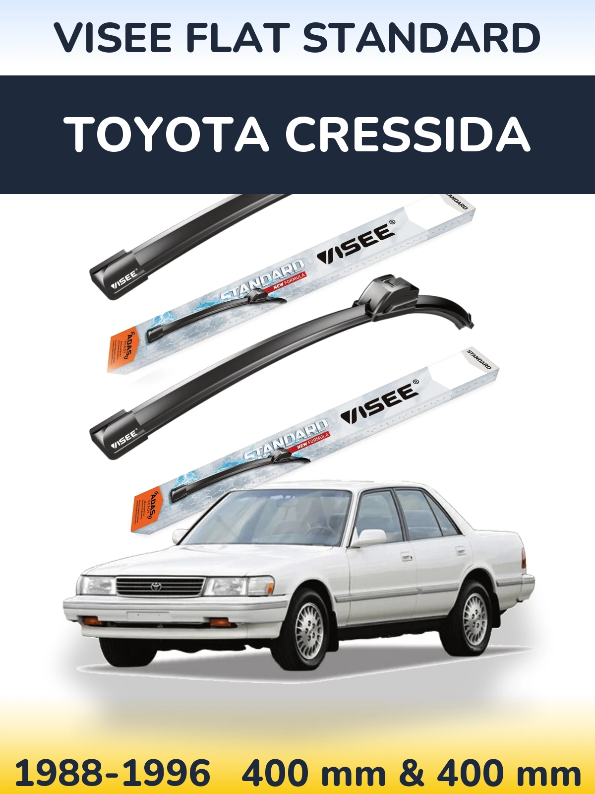 Komplet przednich wycieraczek VISEE FLAT STANDARD 400 & 400 mm do Toyota Cressida 1988-1996