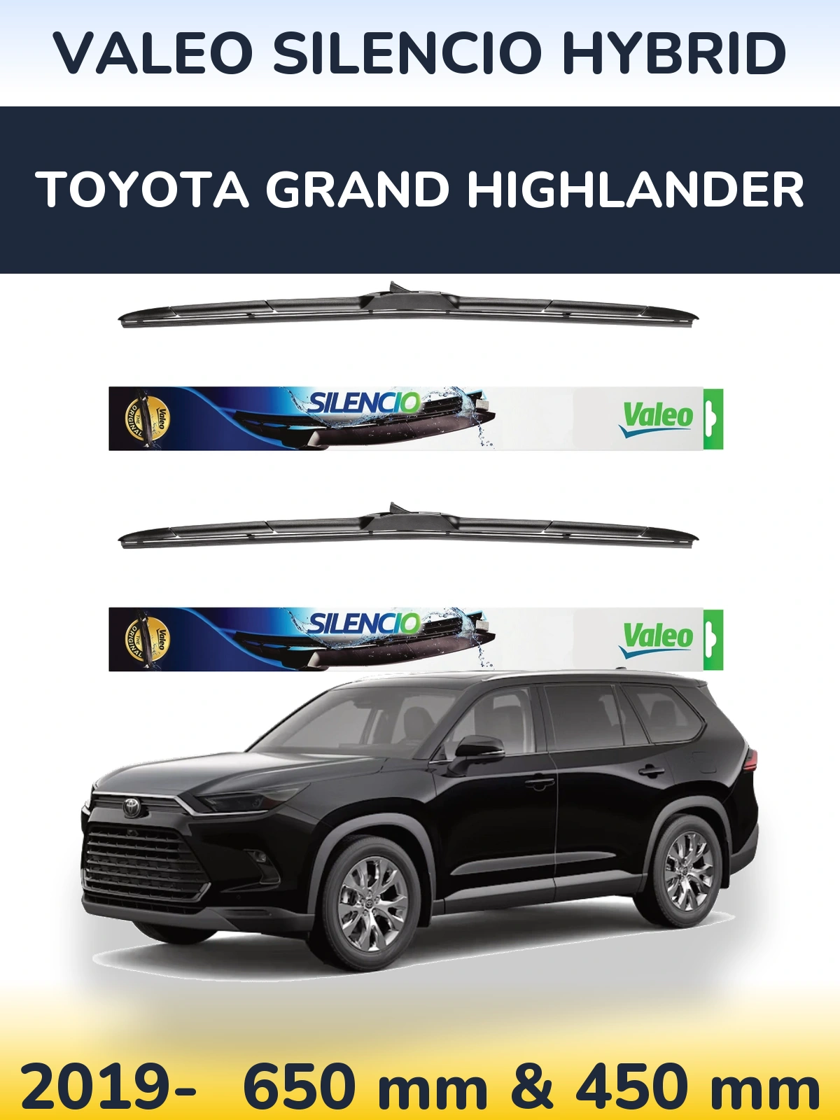 Комплект передних дворников Valeo Silencio Hybrid 650 & 450 мм для Toyota Grand Highlander 2019-2026