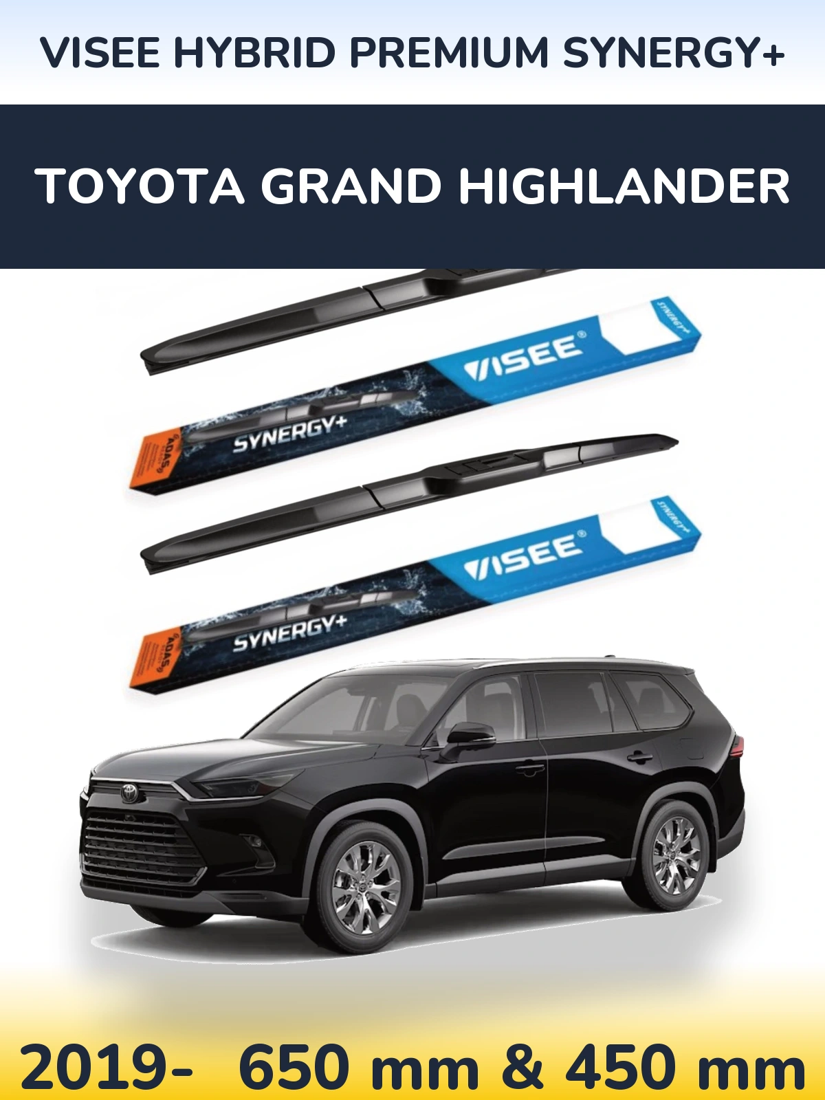 Комплект передних дворников VISEE HYBRID PREMIUM SYNERGY+ 650 & 450 мм для Toyota Grand Highlander 2019-2026