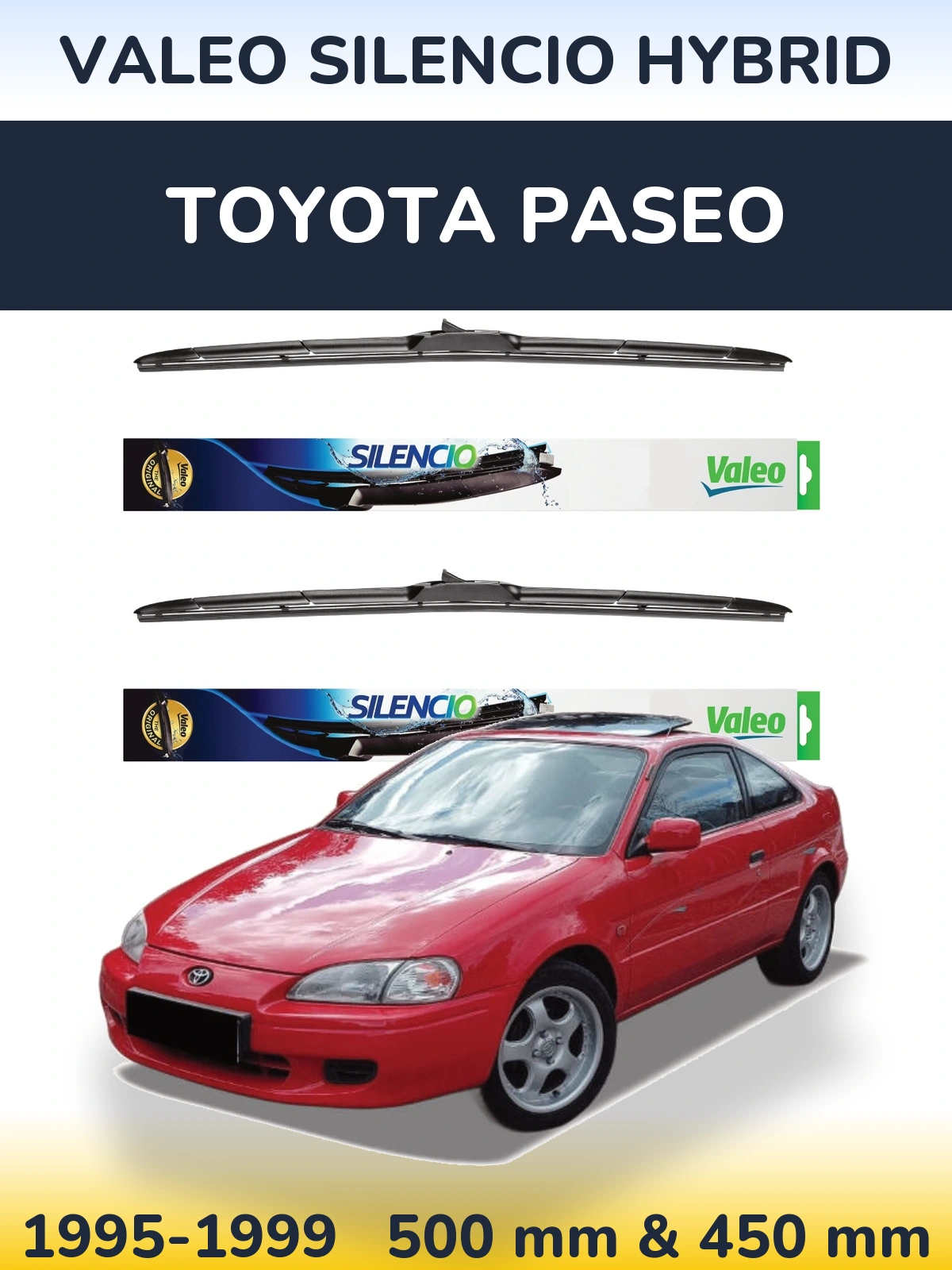 Комплект передних дворников Valeo Silencio Hybrid 500 & 450 мм для Toyota Paseo 1995-1999