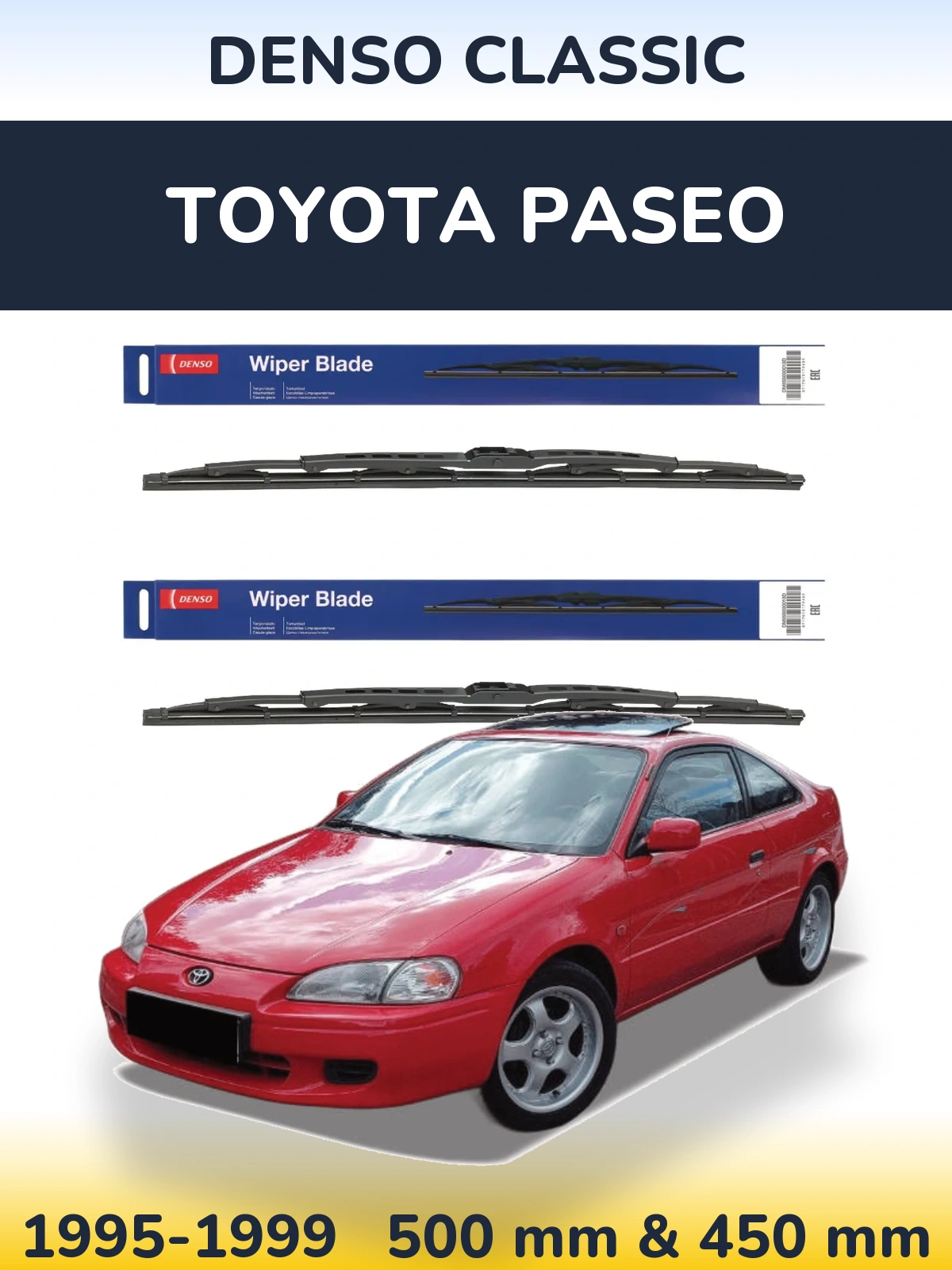 Front wiper blade set Denso Classic 500 & 450 mm for Toyota Paseo 1995-1999