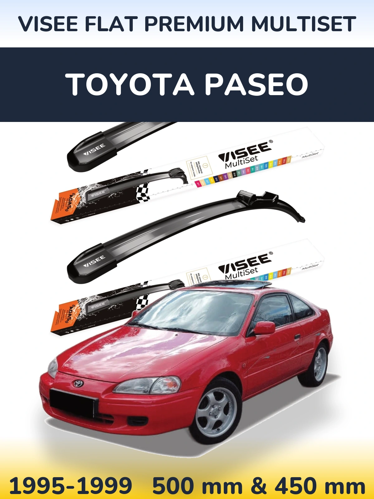 Front wiper blade set VISEE FLAT PREMIUM MultiSet 500 & 450 мм for Toyota Paseo 1995-1999