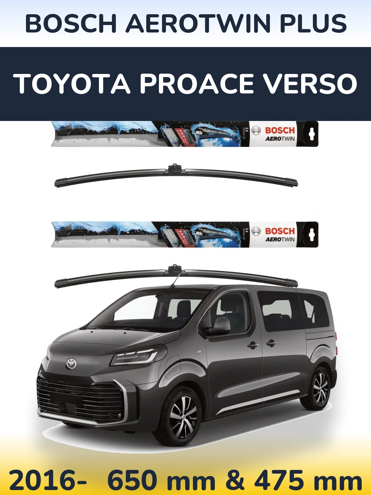 Комплект передніх щіток BOSCH AeroTwin Plus 650 & 475 мм для Toyota ProAce Verso 2016-2026