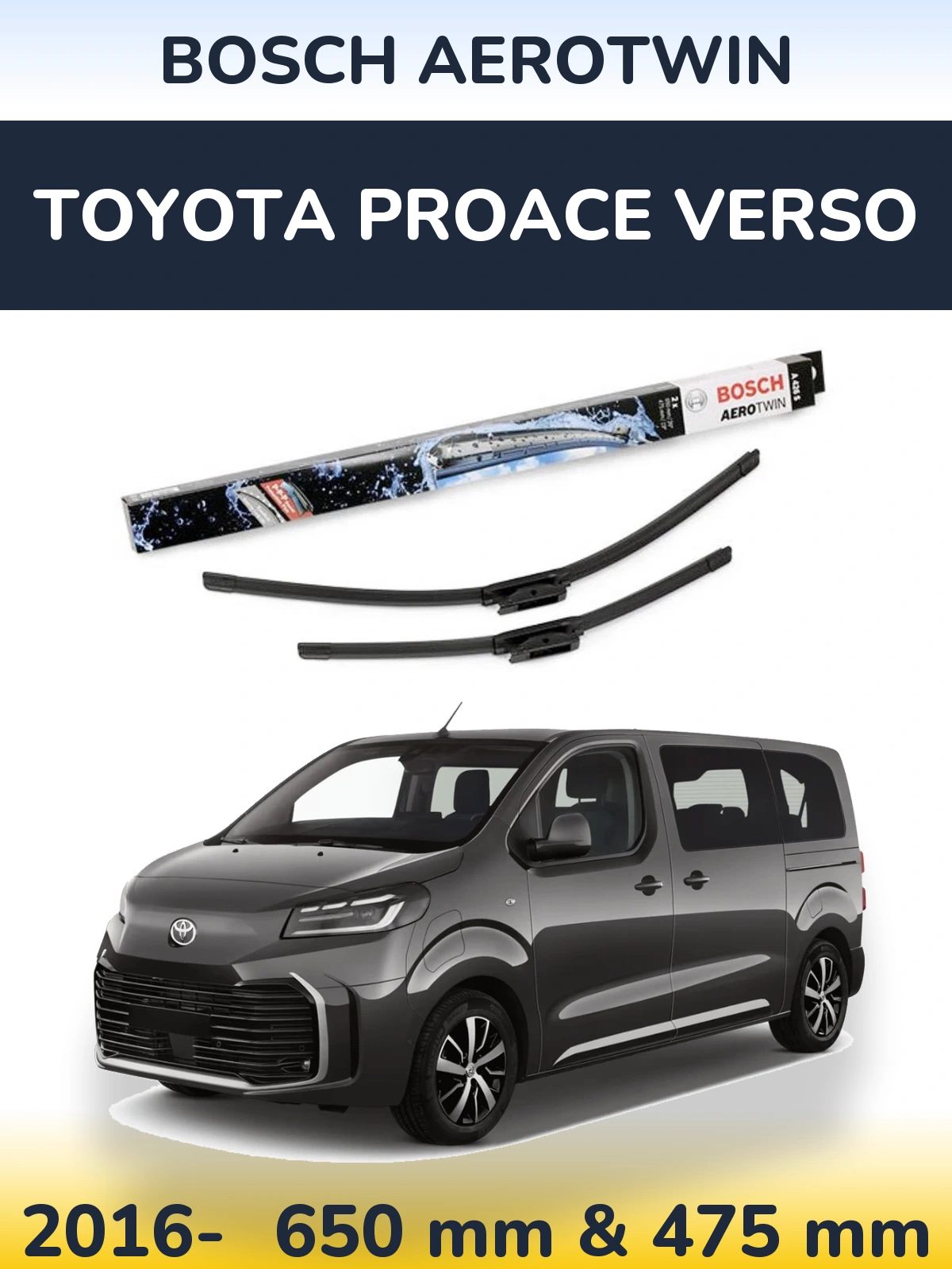 Front wiper blade set BOSCH AeroTwin 650 & 475 мм for Toyota ProAce Verso 2016-2026