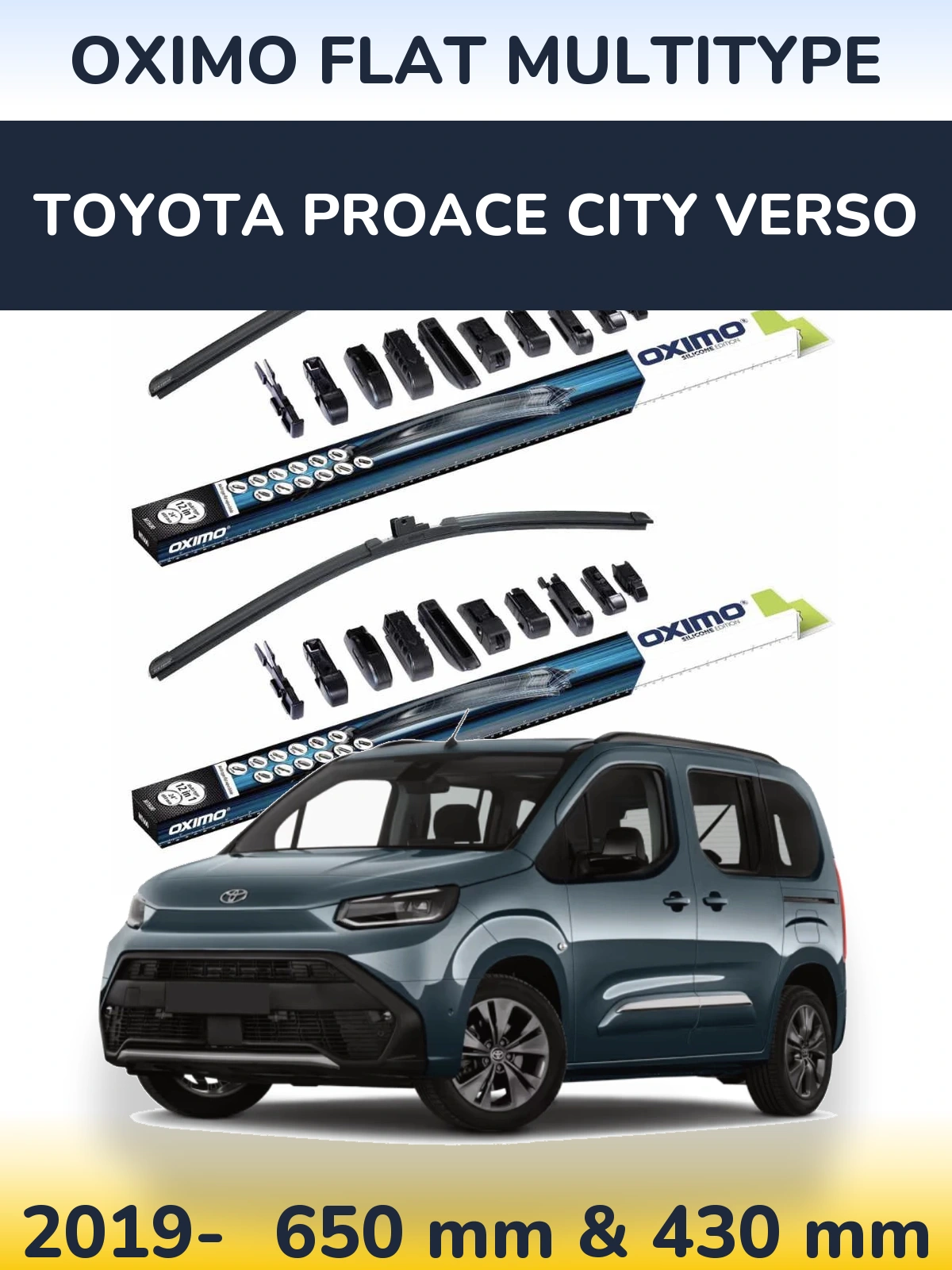 Front wiper blade set Oximo Flat MultiTypee 650 & 430 мм for Toyota ProAce City Verso 2019-2026