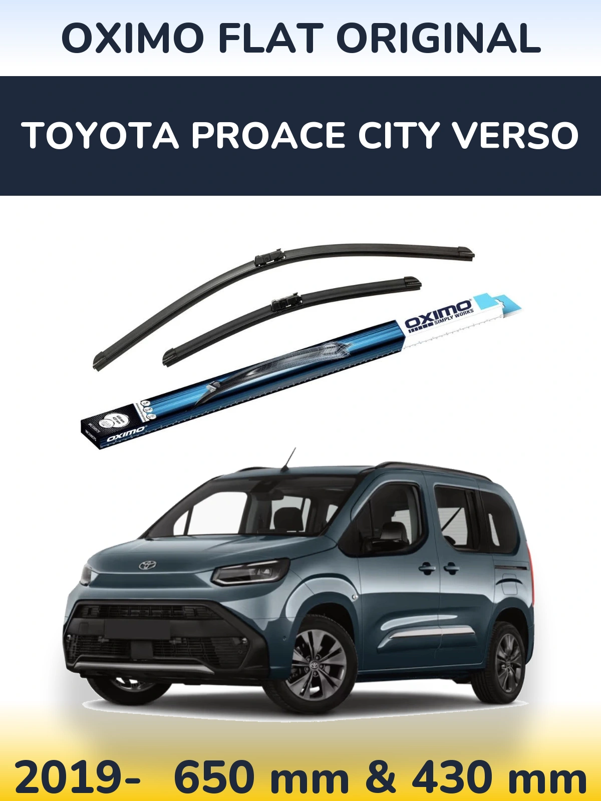 Front wiper blade set Oximo Flat Original 650 & 430 мм for Toyota ProAce City Verso 2019-2026