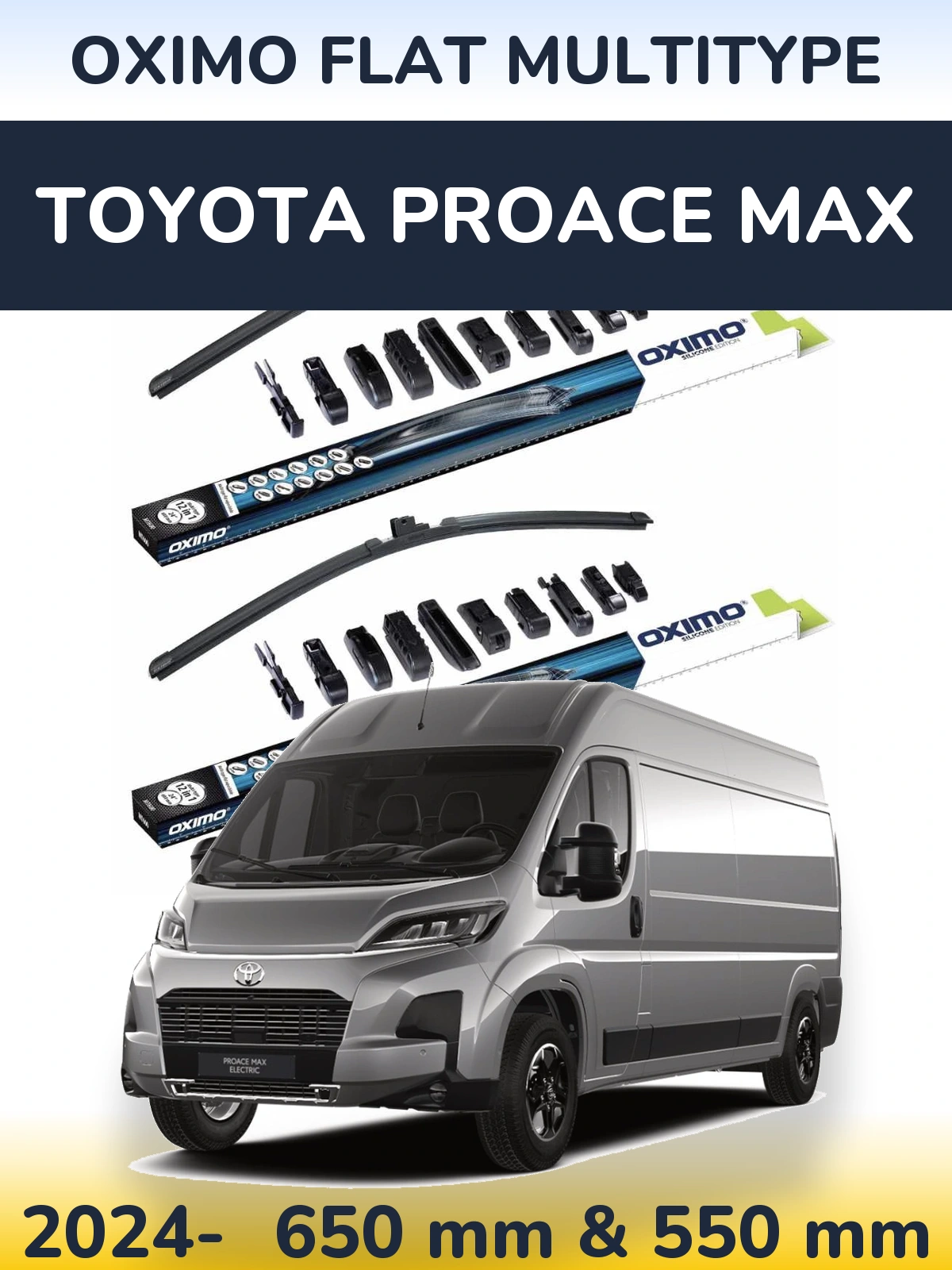 Front wiper blade set Oximo Flat MultiTypee 650 & 550 мм for Toyota ProAce Max 2024-2026
