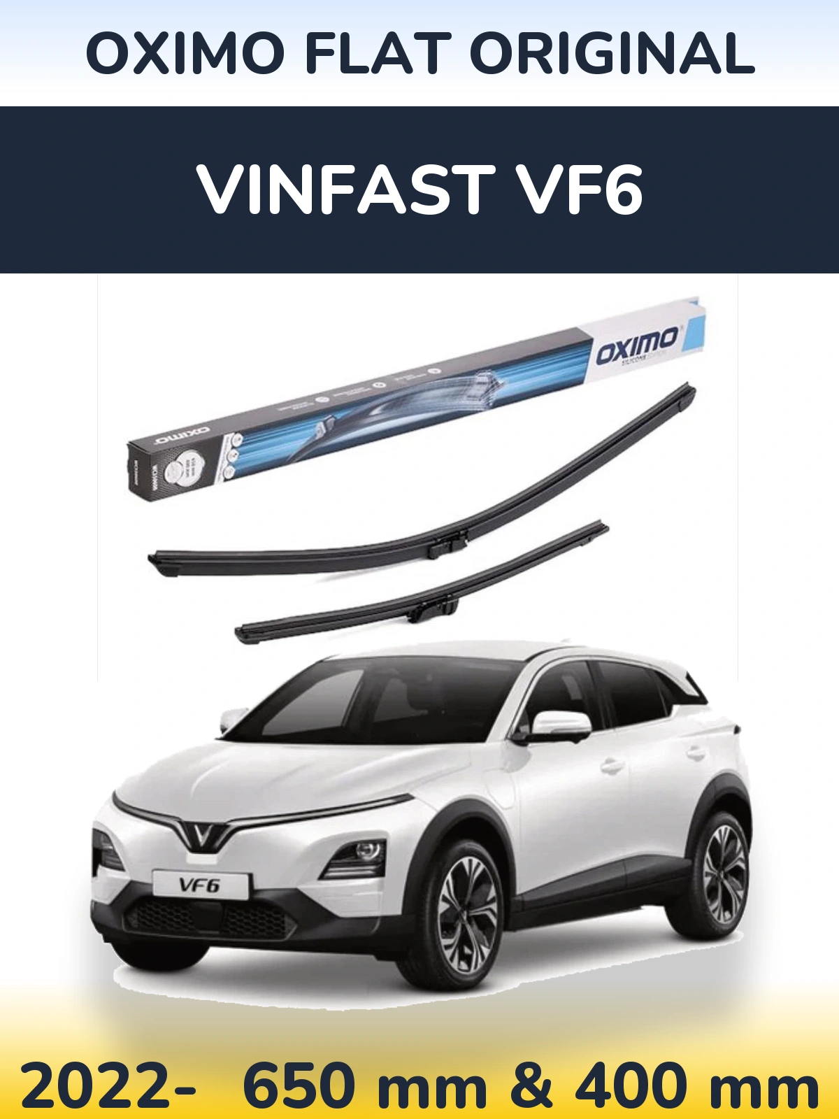 Комплект передних дворников Oximo Flat Original 650 & 400 мм для Vinfast VF6 2022-2026