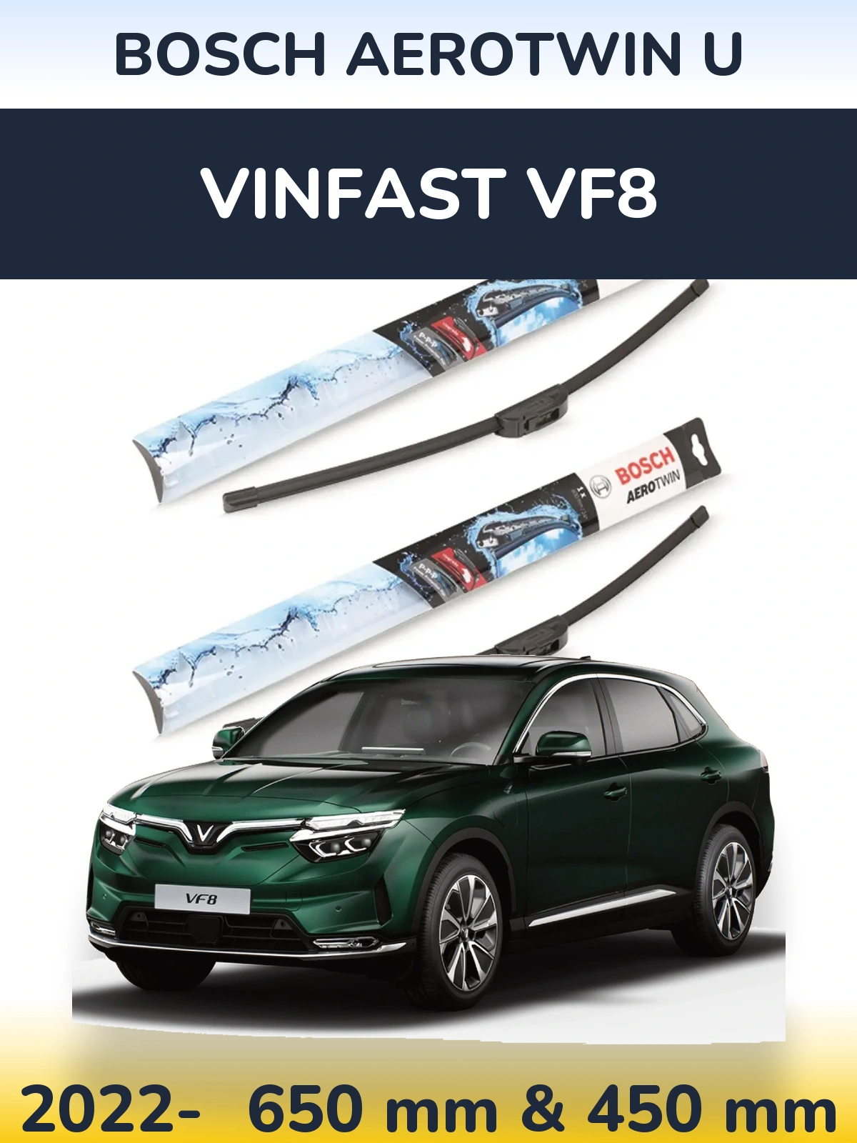Комплект передніх щіток BOSCH AeroTwin U 650 & 450 мм для Vinfast VF8 2022-2026
