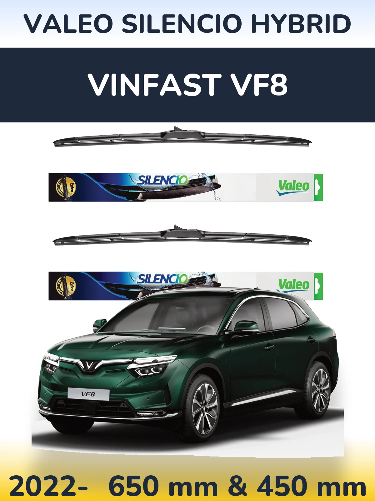 Комплект передніх щіток Valeo Silencio Hybrid 650 & 450 мм для Vinfast VF8 2022-2026