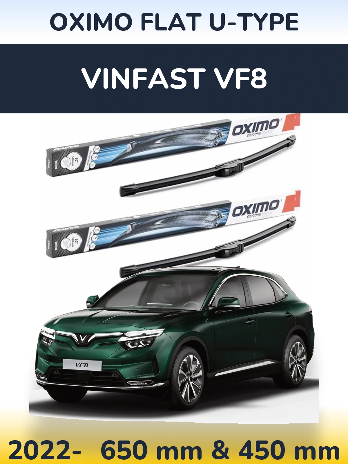 Комплект передніх щіток Oximo Flat U-type 650 & 450 мм для Vinfast VF8 2022-2026