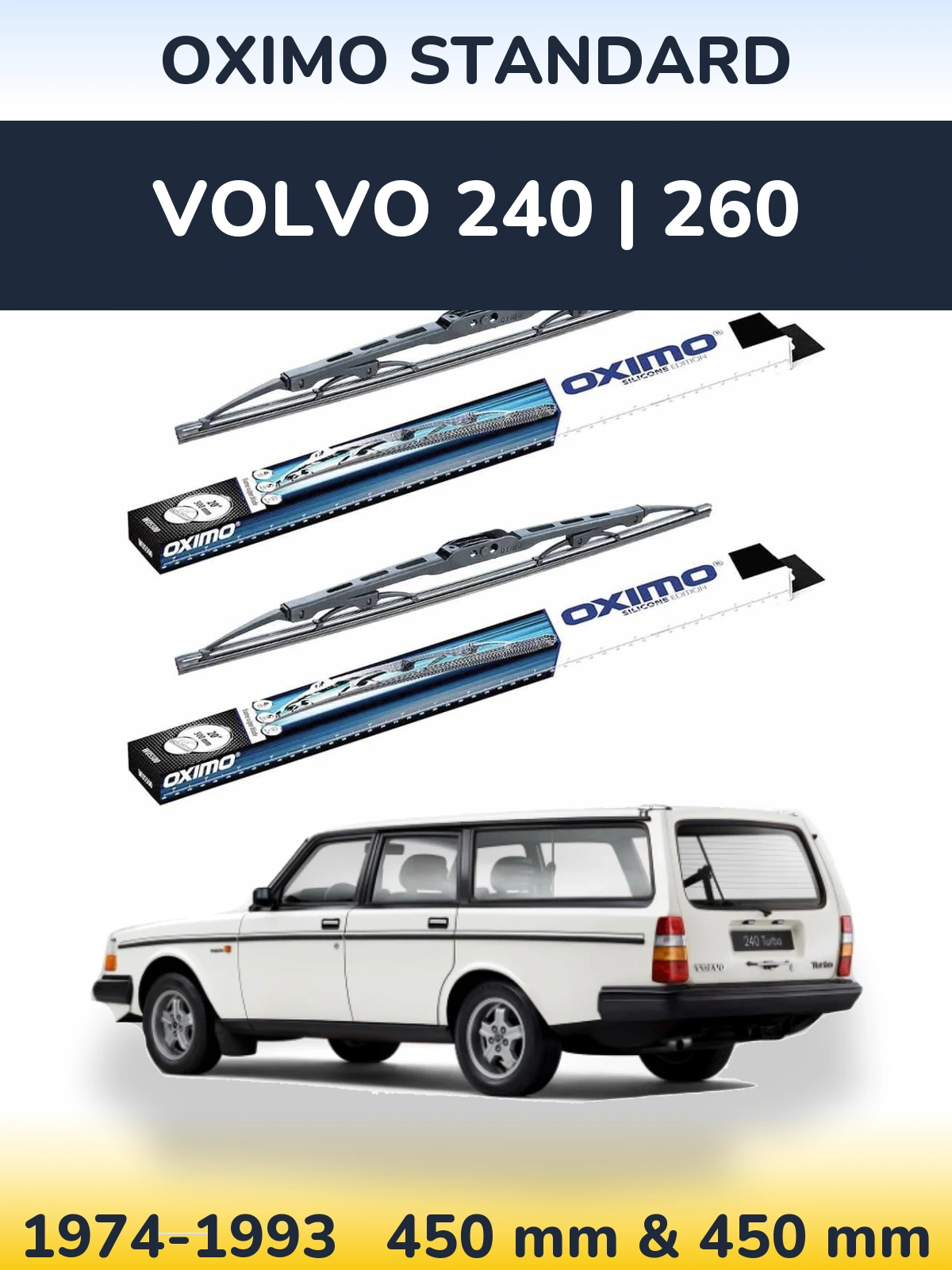 Komplet przednich wycieraczek Oximo Standard 450 & 450 mm do Volvo 240 | 260 1974-1993