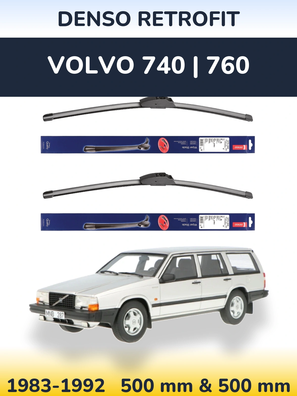 Komplet przednich wycieraczek Denso Retrofit 500 & 500 mm do Volvo 740 | 760 1983-1992