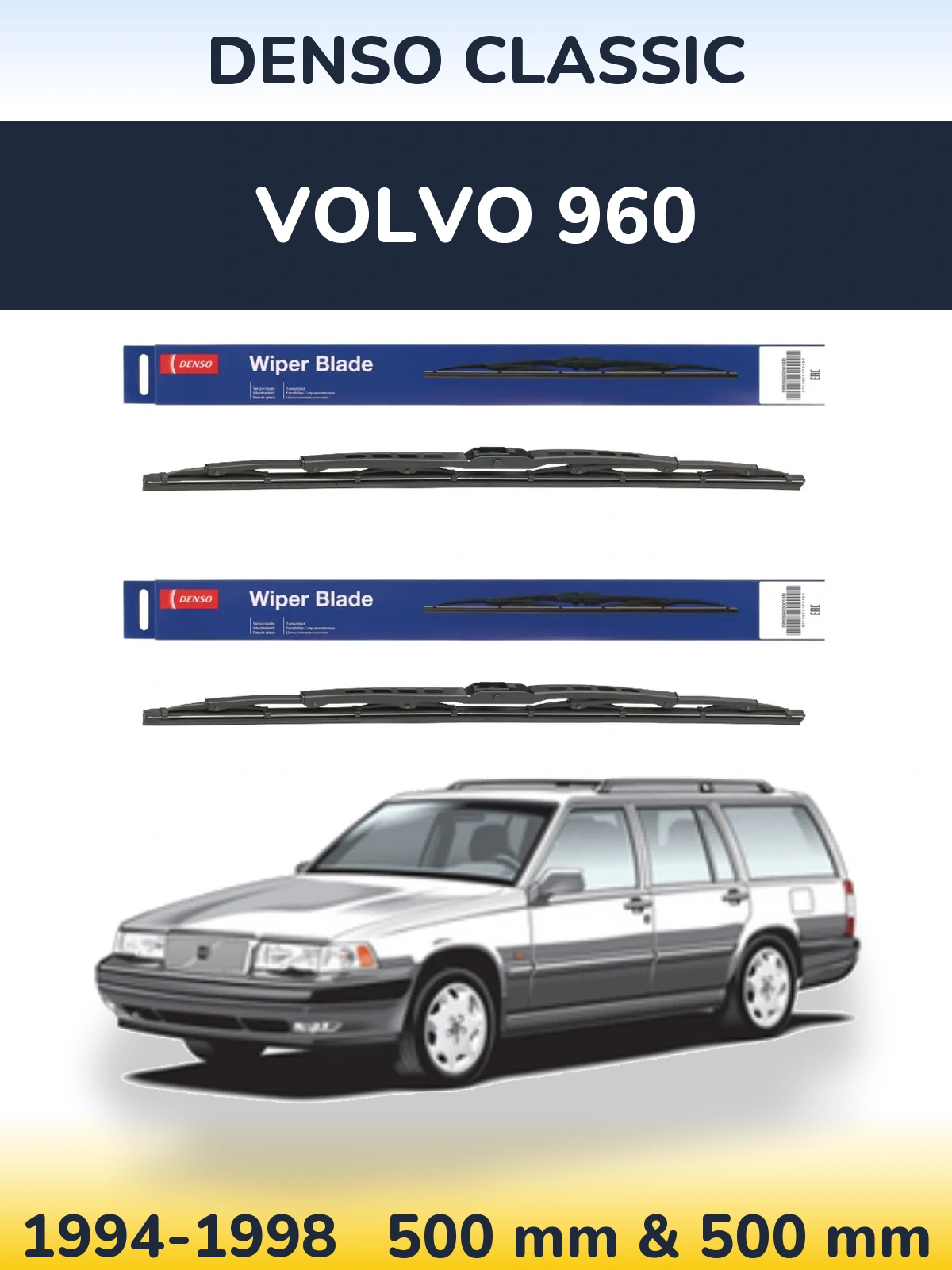 Komplet przednich wycieraczek Denso Classic 500 & 500 mm do Volvo 960 1994-1998
