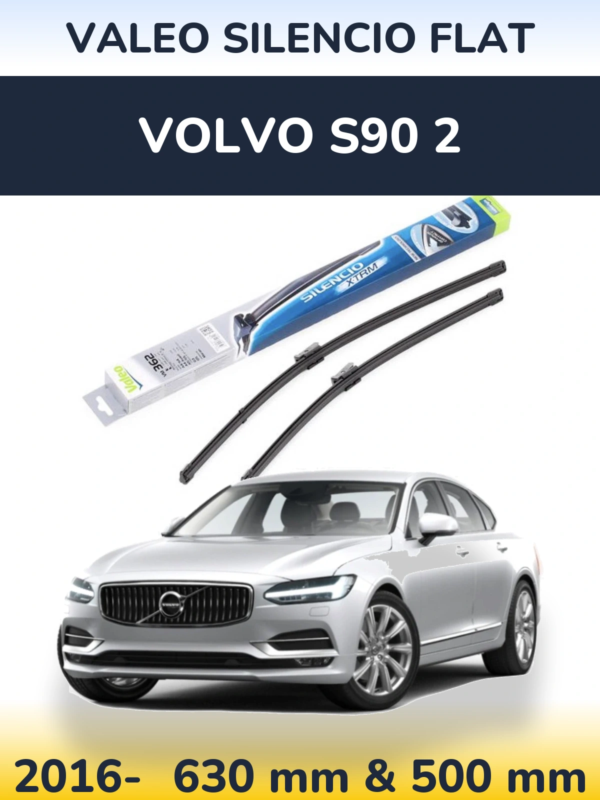 Front wiper blade set Valeo Silencio Flat 600 & 500 мм for Volvo S90 2 2016-2026