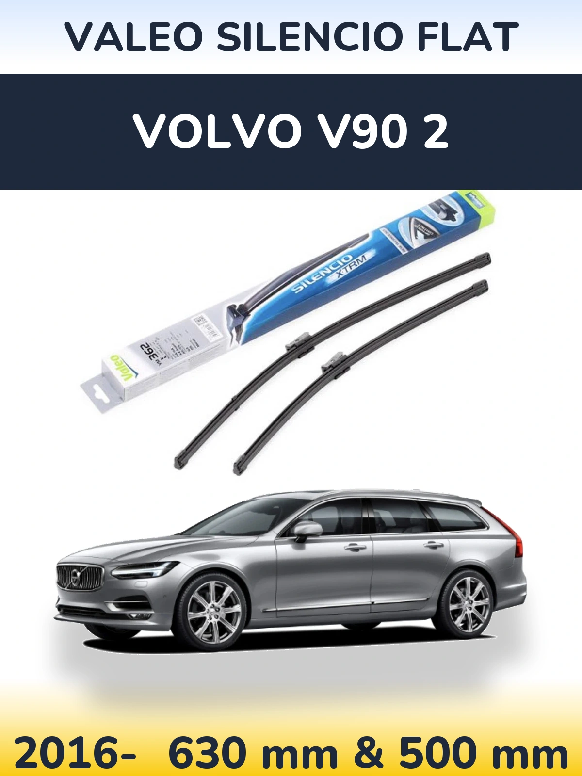 Front wiper blade set Valeo Silencio Flat 600 & 500 мм for Volvo V90 2 2016-2026