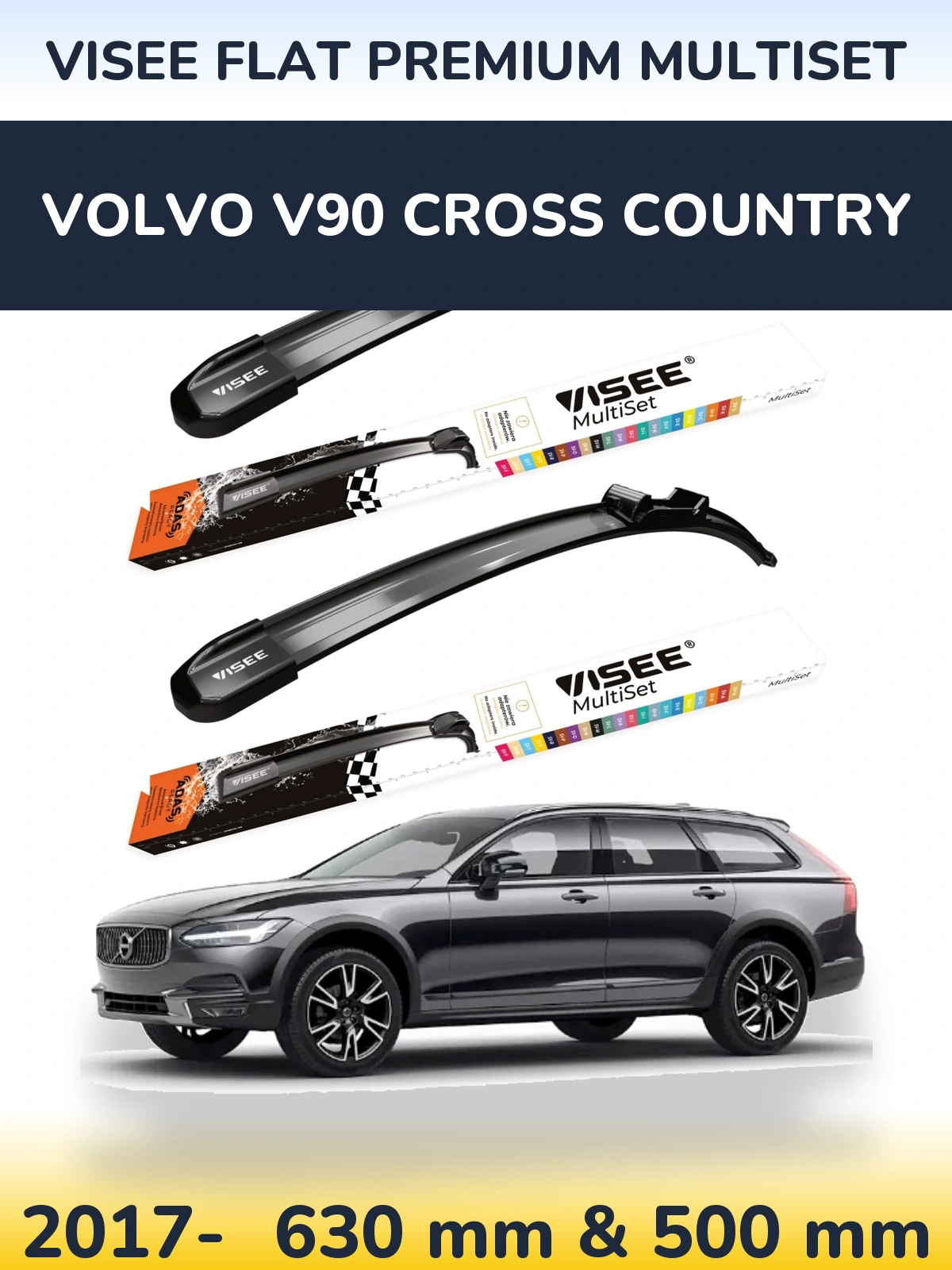 Front wiper blade set VISEE FLAT PREMIUM MultiSet 630 & 500 мм for Volvo V90 Cross Country 2017-2026