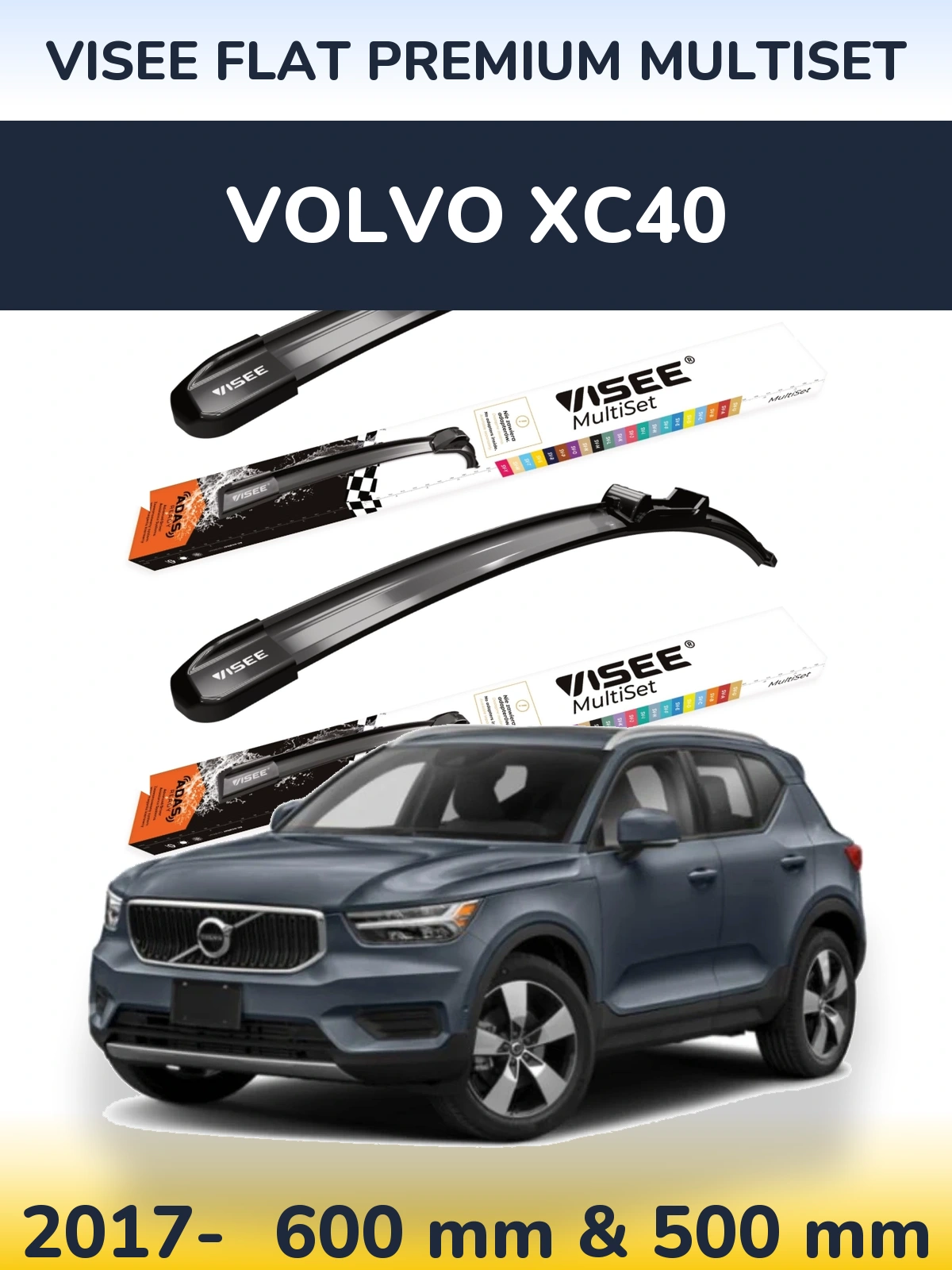 Komplet przednich wycieraczek VISEE FLAT PREMIUM MultiSet 600 & 500 mm do Volvo XC40 2017-2026