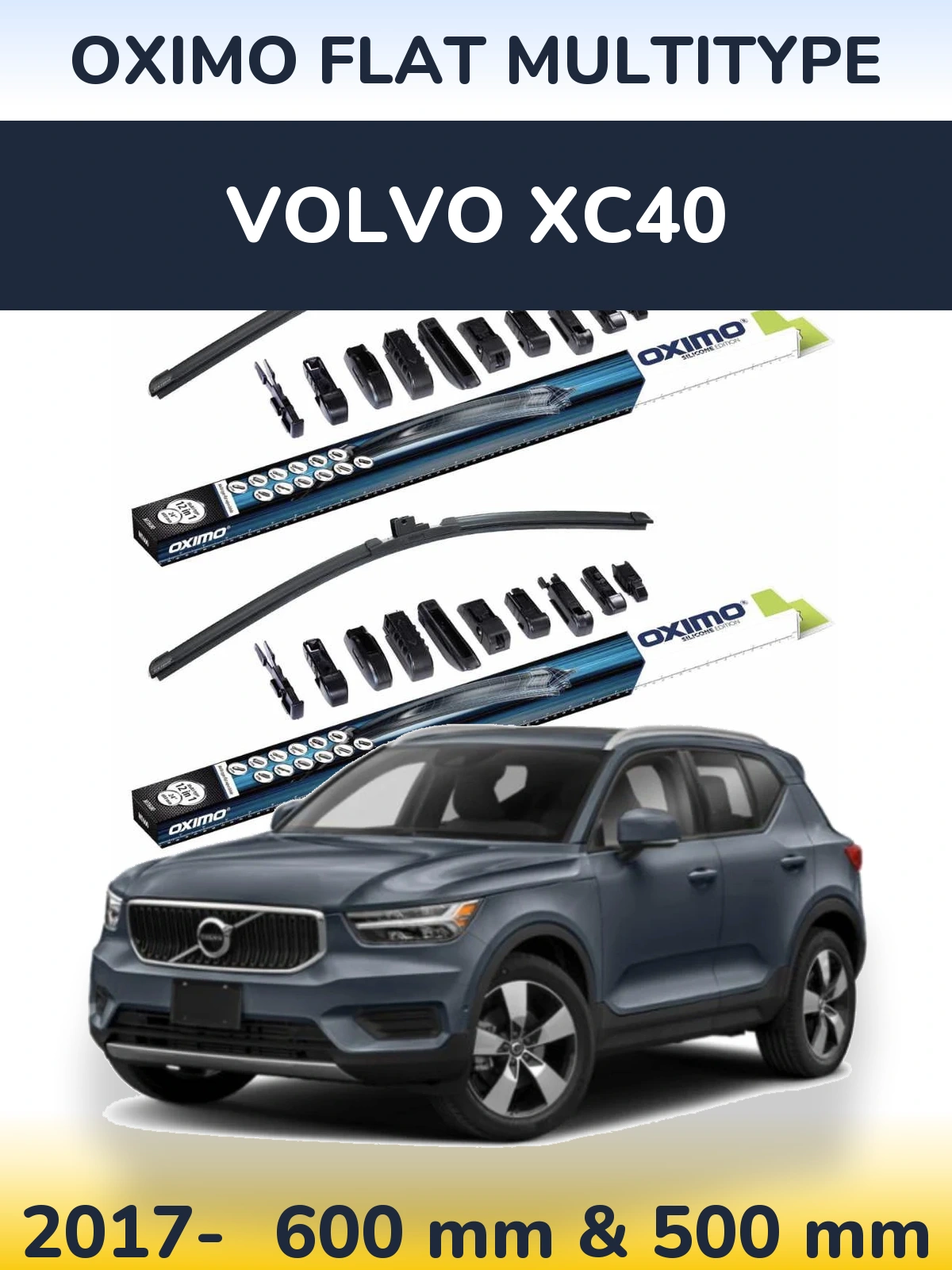 Front wiper blade set Oximo Flat MultiTypee 600 & 500 мм for Volvo XC40 2017-2026