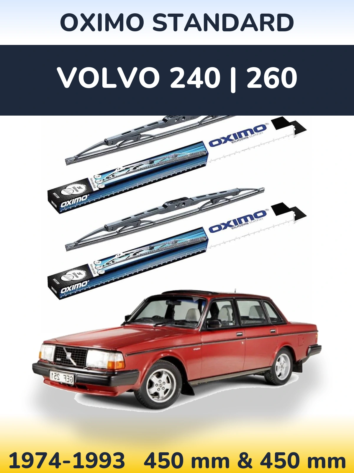 Комплект передніх щіток Oximo Standard 450 & 450 мм для Volvo 240 | 260 1974-1993