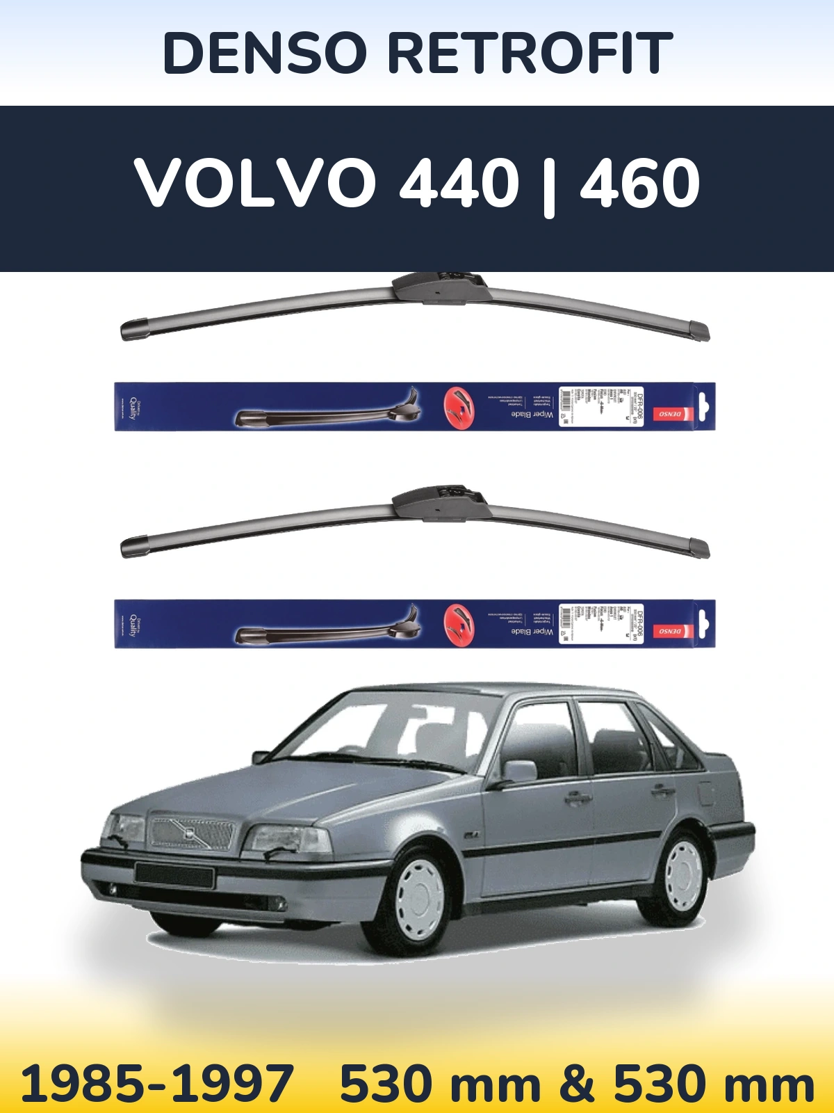 Front wiper blade set Denso Retrofit 530 & 530 mm for Volvo 440 | 460 1985-1997